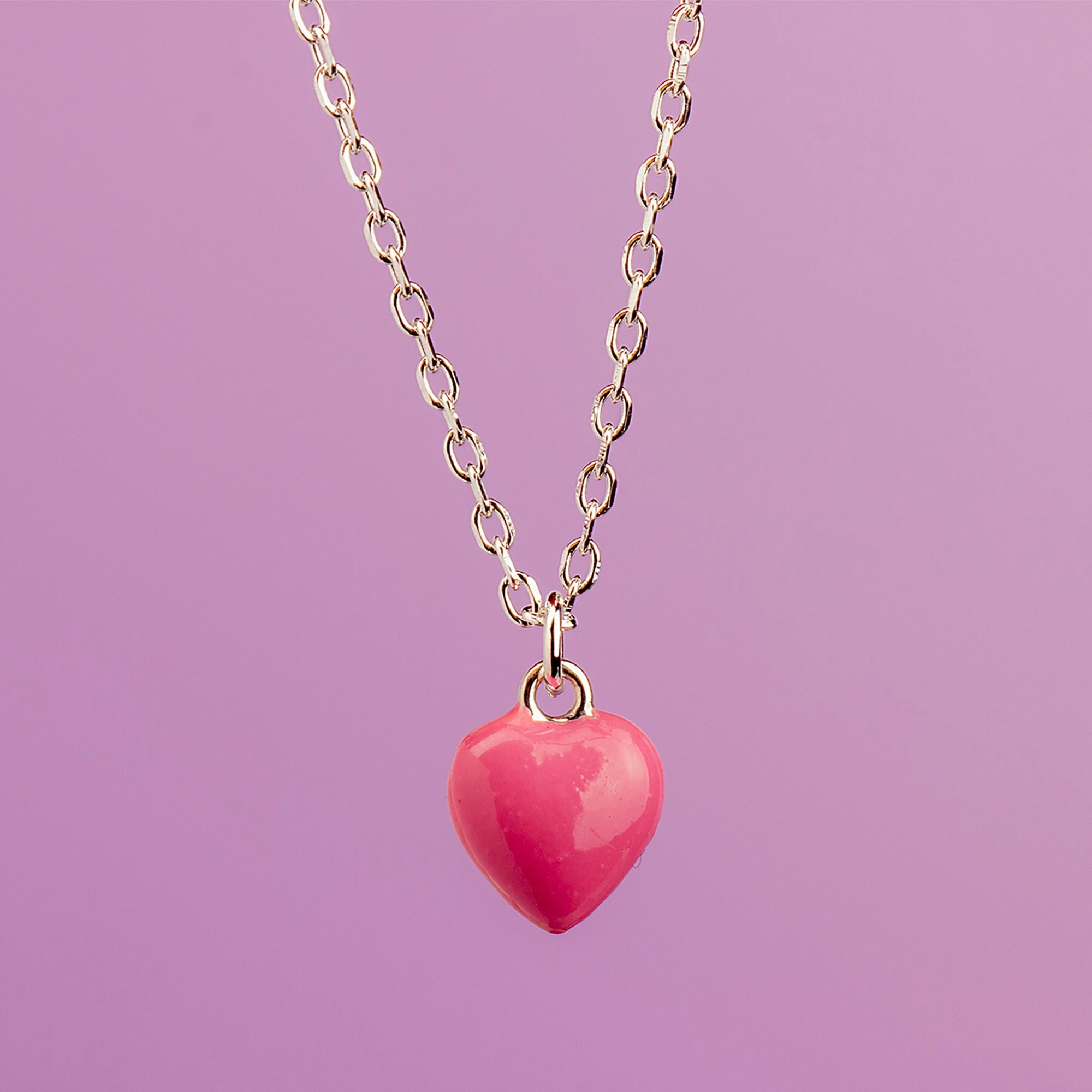 Mylee London Pink/Silver Enamelled Heart Necklace - Sterling - No