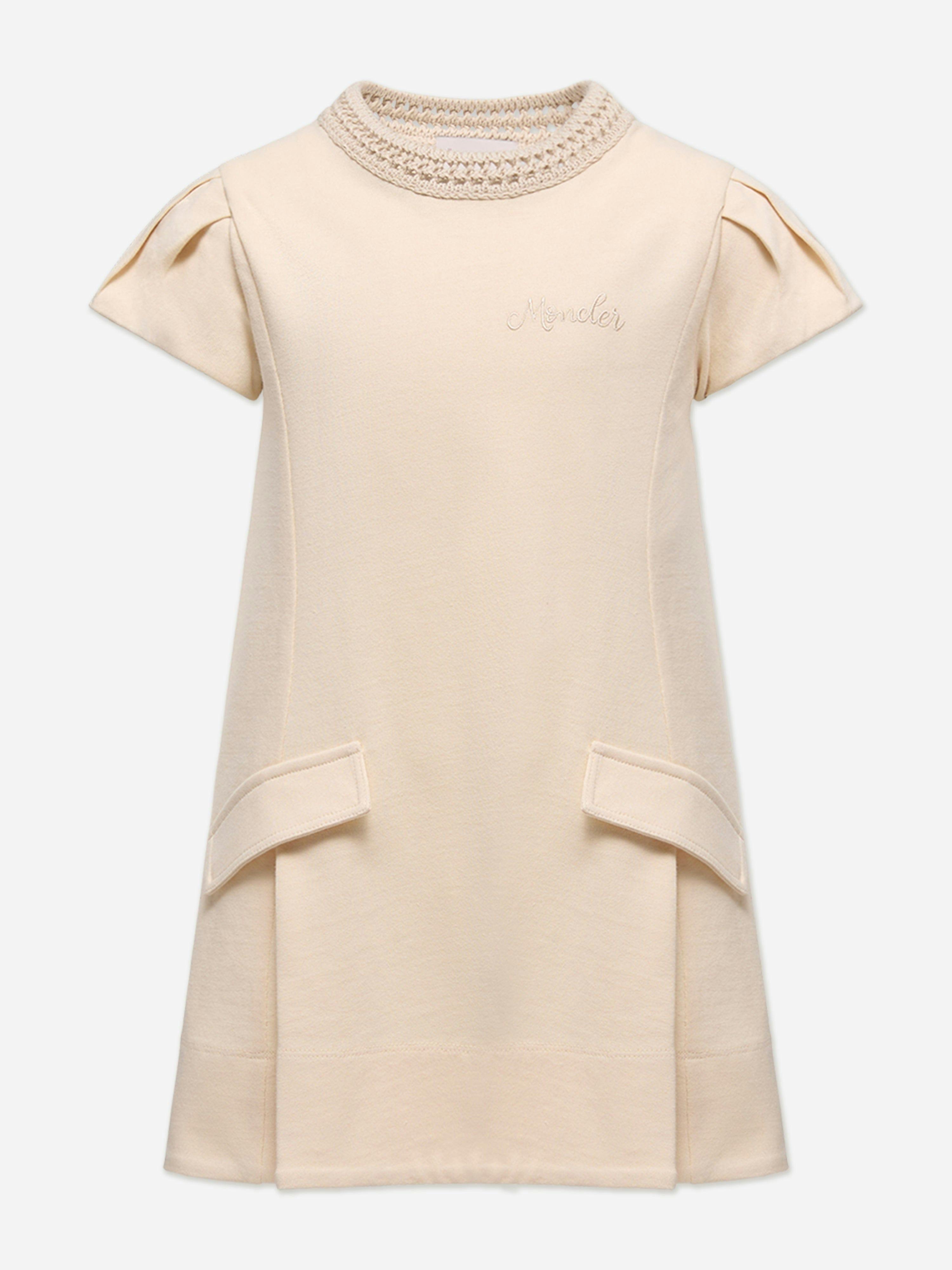Moncler Enfant Girls Ivory Cotton Pocket Dress In - 12 Yrs