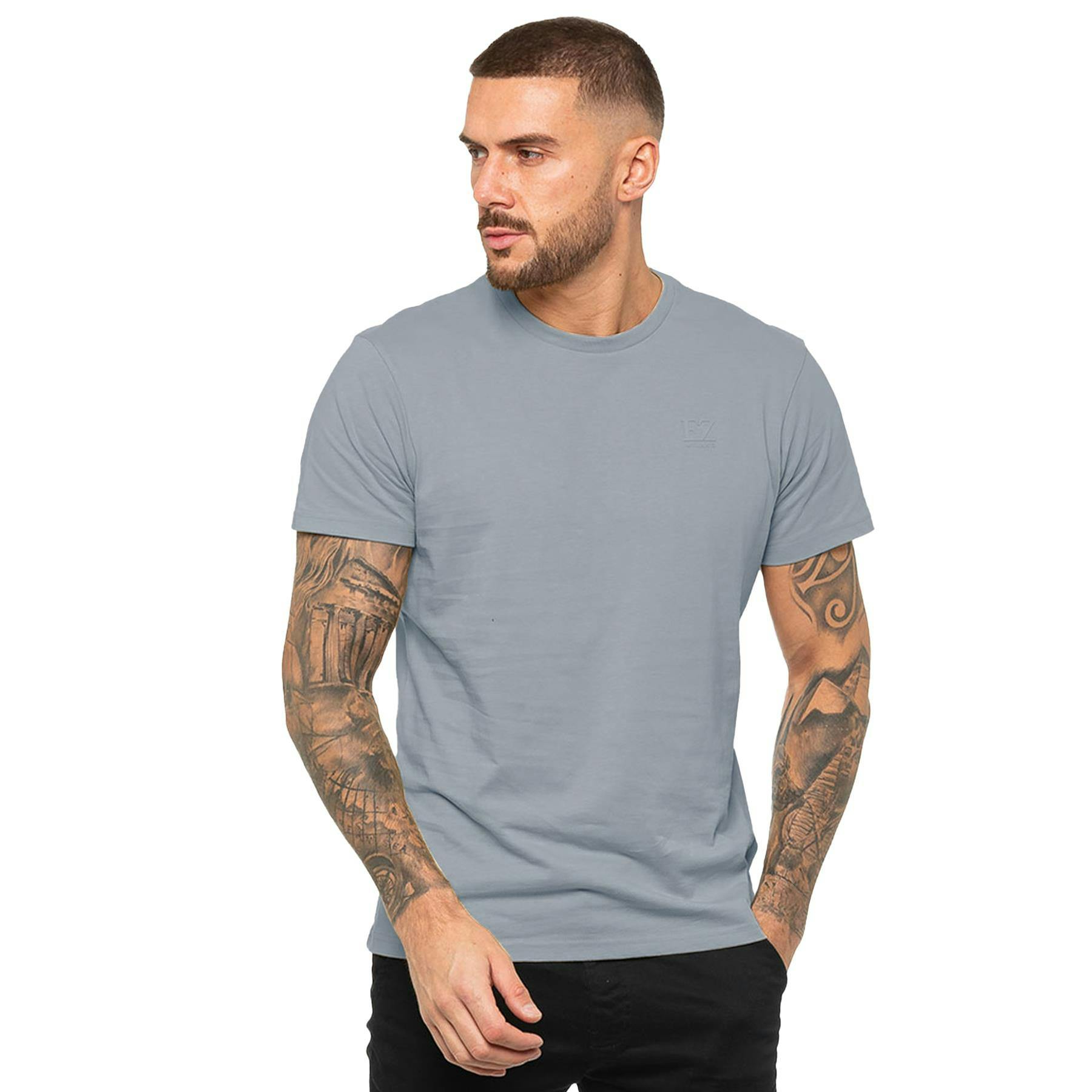 Enzo Men's Blue Crew Neck T-Shirt - Coastal - M - Coastal - 100% Cotton
