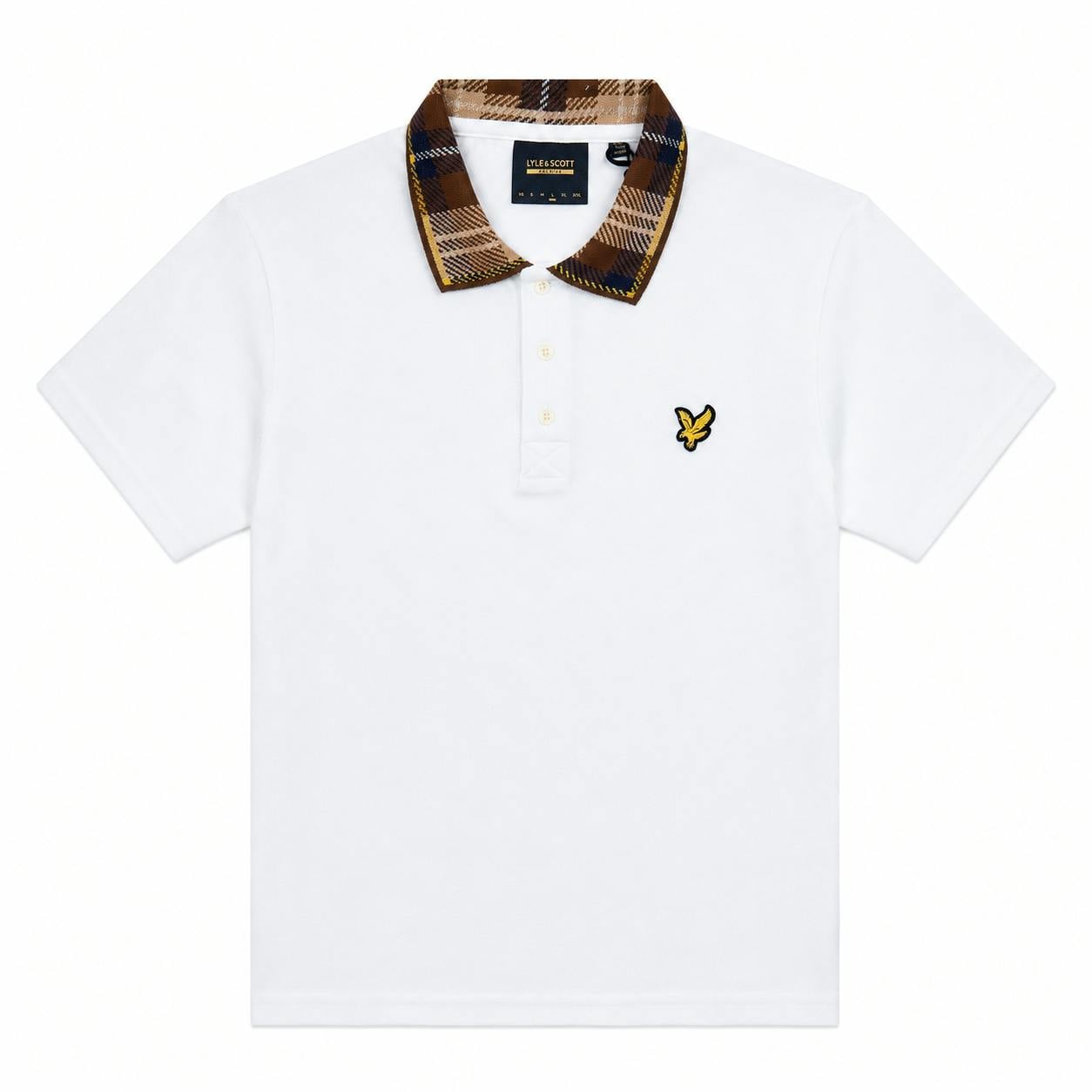 Lyle & Scott White/Brown Tartan Collar Polo Shirt - Xl