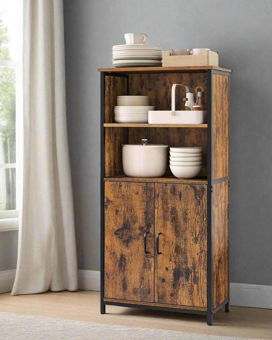 Modcraft Brown/Black Freestanding Storage Cabinet With Adjustable Shelf – Rustic & Bookcase
