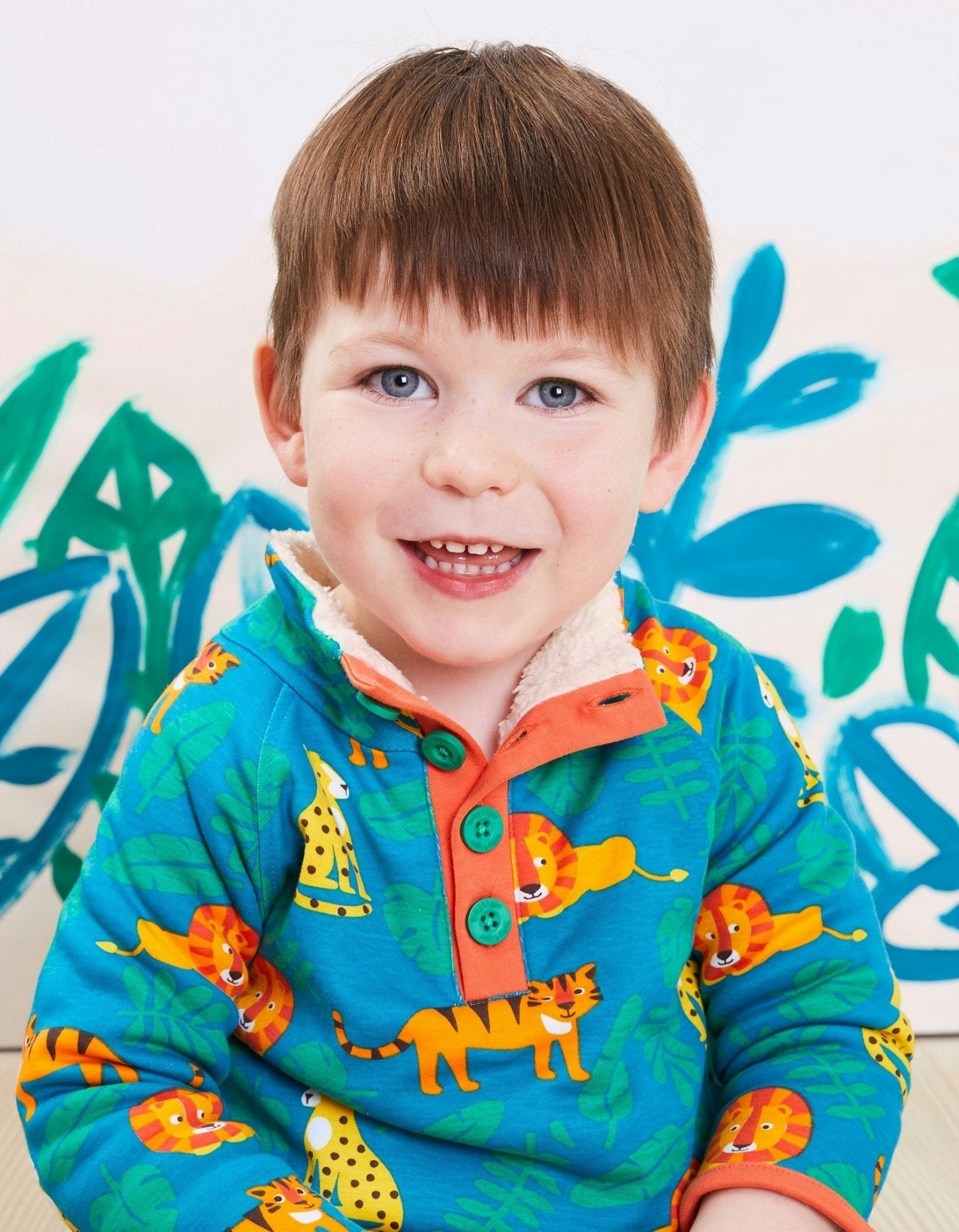 Toby Tiger Organic Wild Cats Print Cosy Fleece Sweatshirt - 6-12M 80Cm