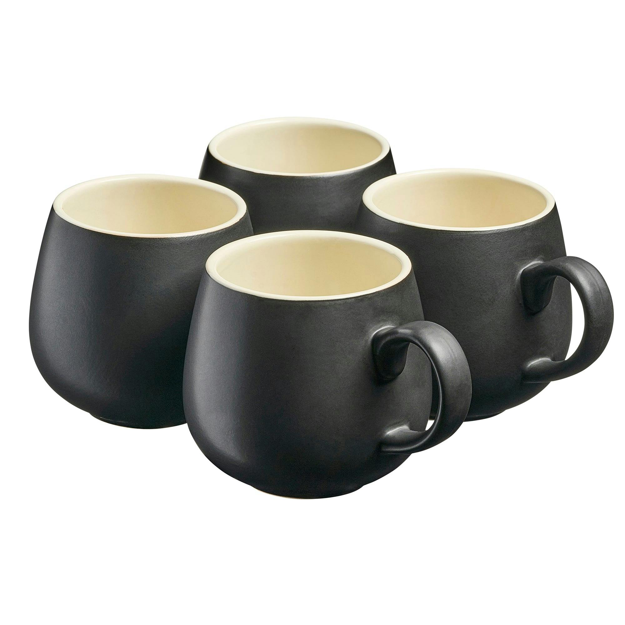 B&Q -  4 Piece Colourful Stoneware Round Mug Set350Ml Tea Coffee Hot Drinking CupsBlack - Image 5