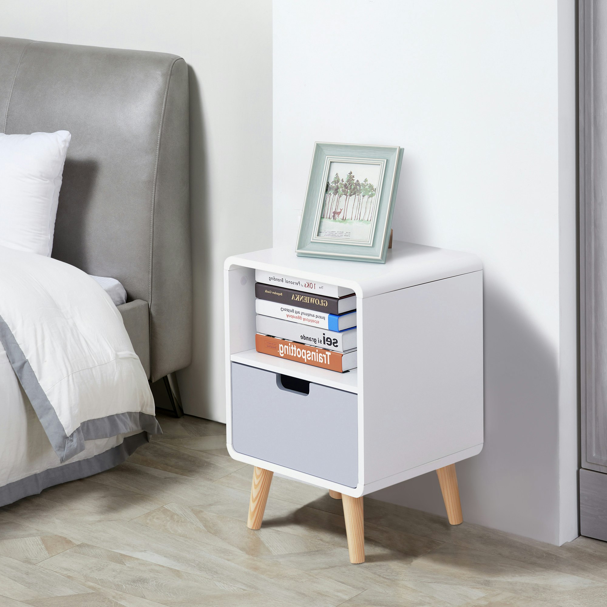 Rackhams White Nordic Style Bedside Table End Table Nightstand With Drawer