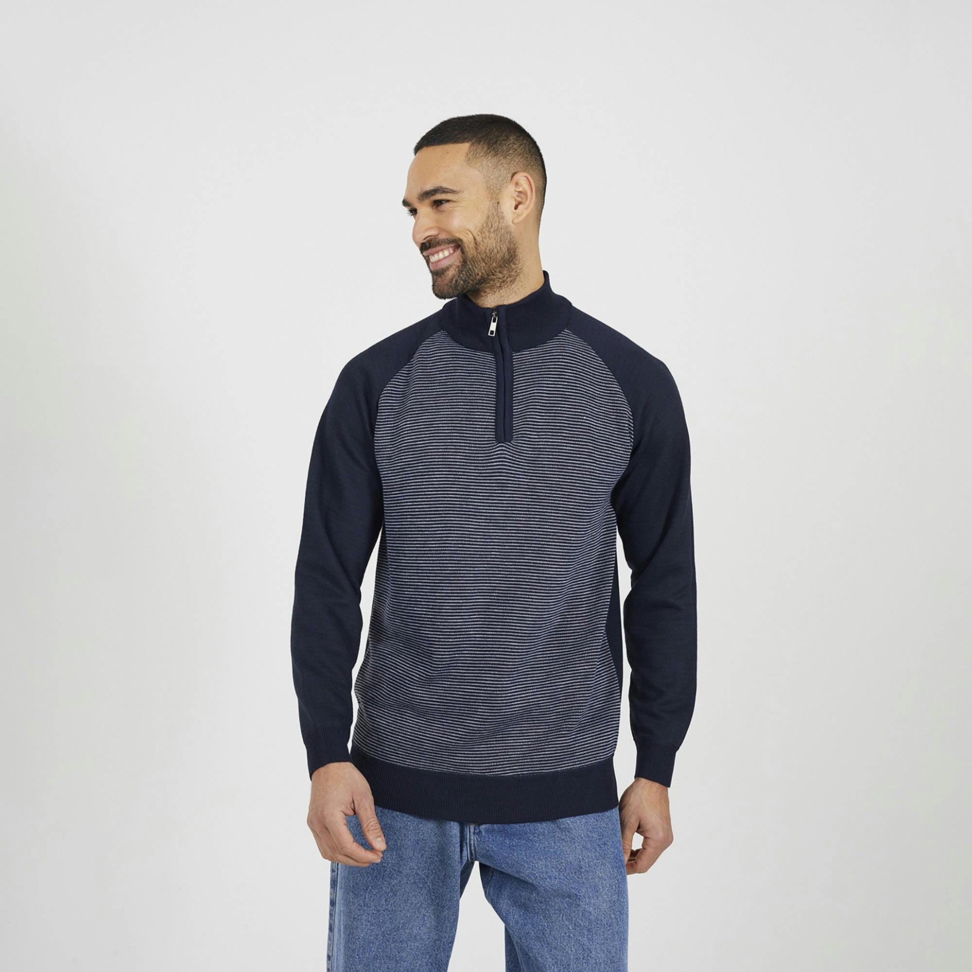 Brave Soul Men's Quarter Zip Funnel Neck Jumper - Navy - Navy - Xl