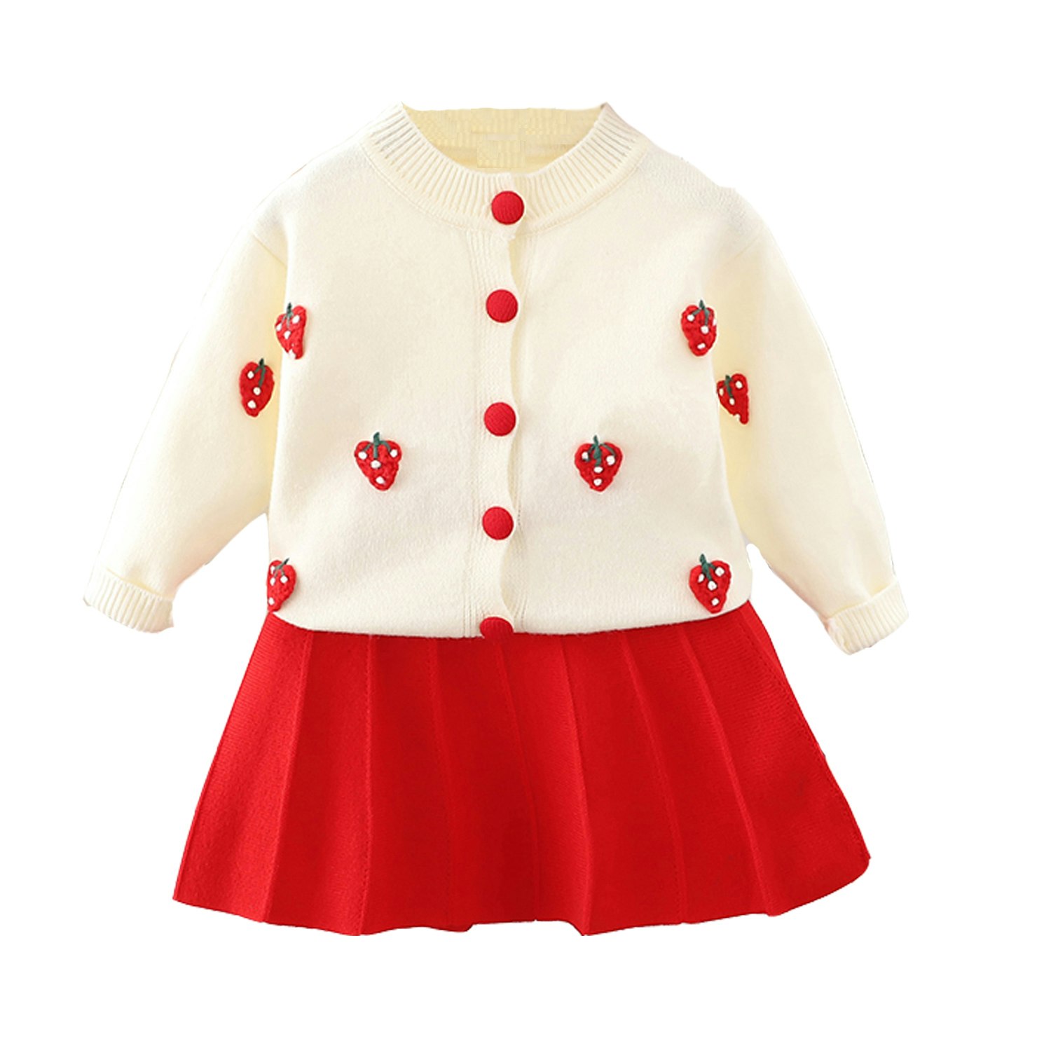 Cinda Girls Red Cardigan And Skirt Set - Polyester - 18-24 Months