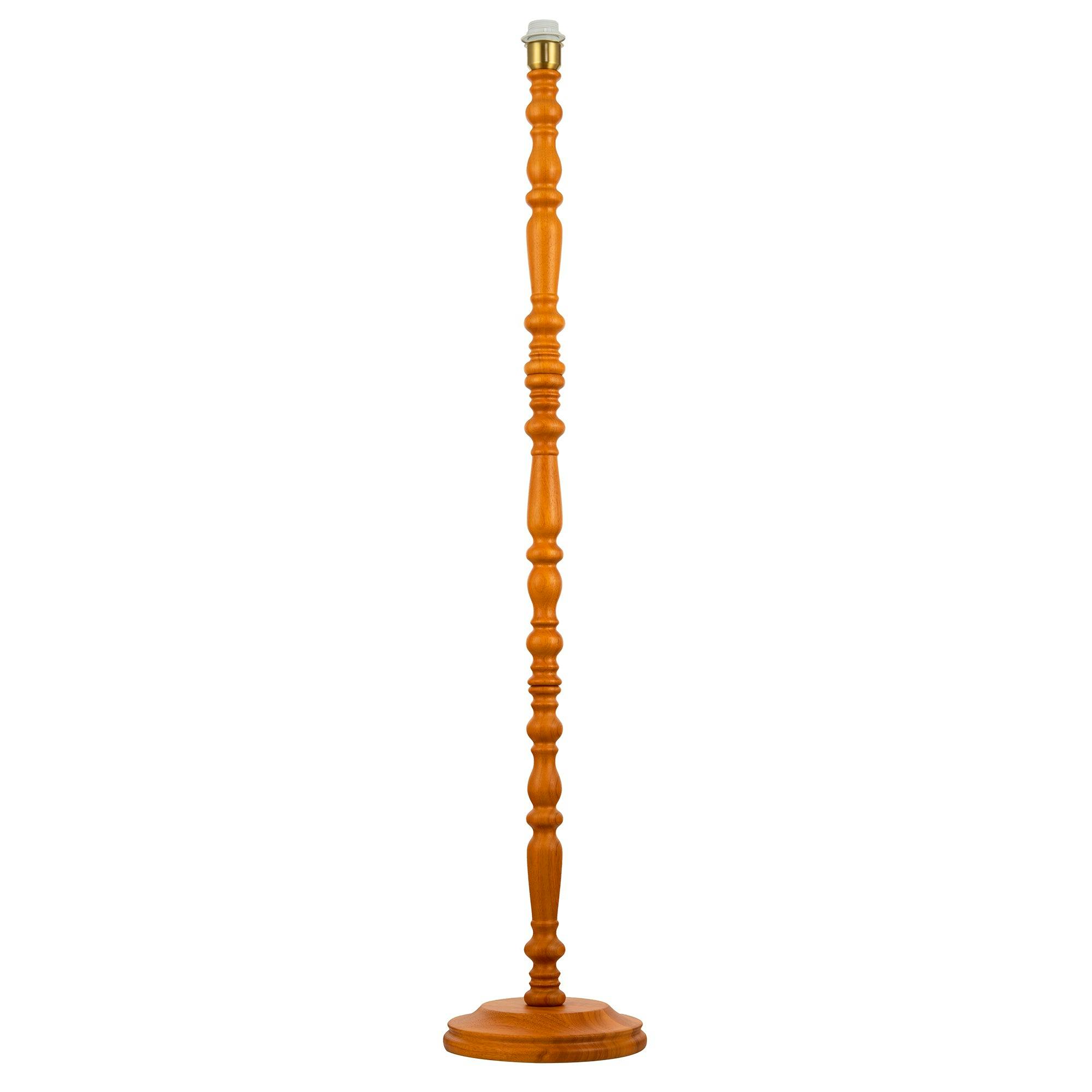 Happy Homewares Gold/White/Light Classic Oak Wooden Standing Floor Lamp Base With Intricate Pole Design