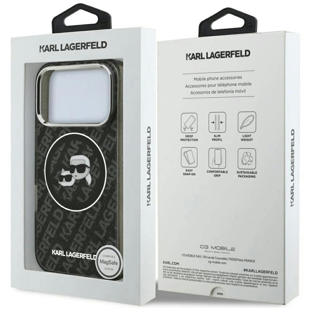 Karl Lagerfeld Black Iml Glitter Karl & Choupette Heads Logo Case With Magsafe For Iphone 17 Pro 6.3" - Klhmp17lhmkbkchok