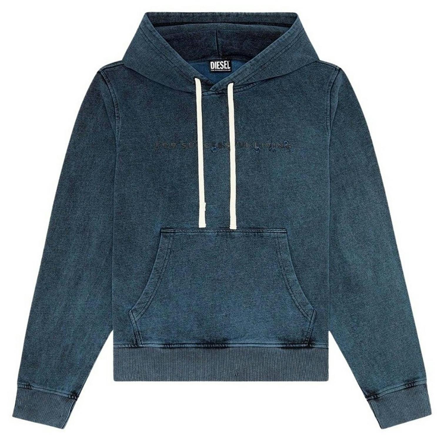 Diesel Men's Dark/Grey Faded Hoodie - L - 100% Cotton