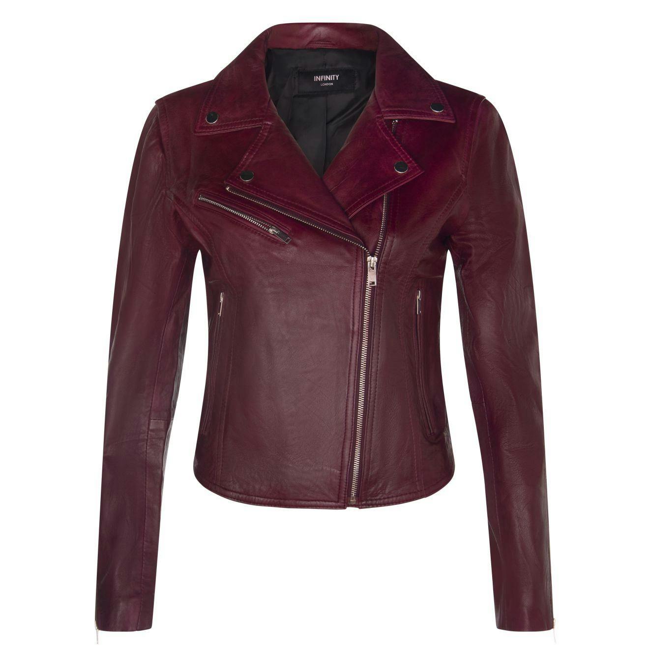 Infinity Leather Women's Burgundy Classic Leather Brando Biker Jacket-Loughton - Uk 2XL/18 | Eu 44 | Us 14