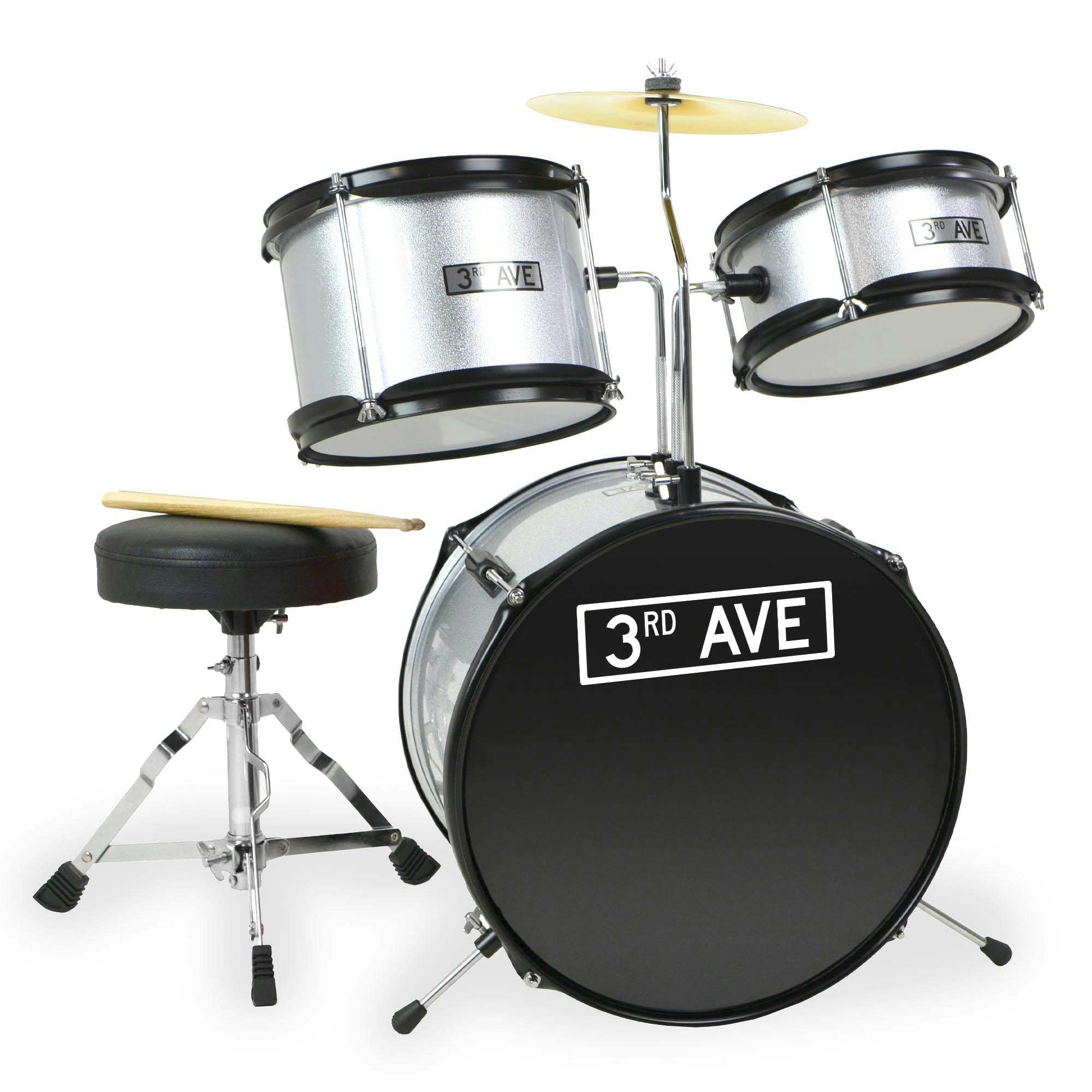 3Rd Avenue Silver 3 Piece Junior Drum Kit