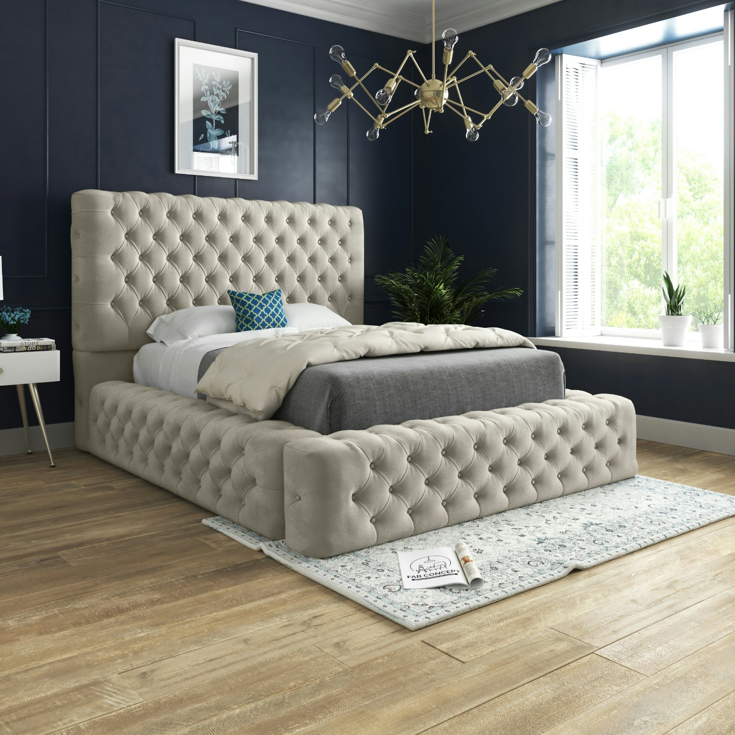 Rackhams Cream/Silver Grand Milan Pleated Upholstery Bed Frame - Small Double