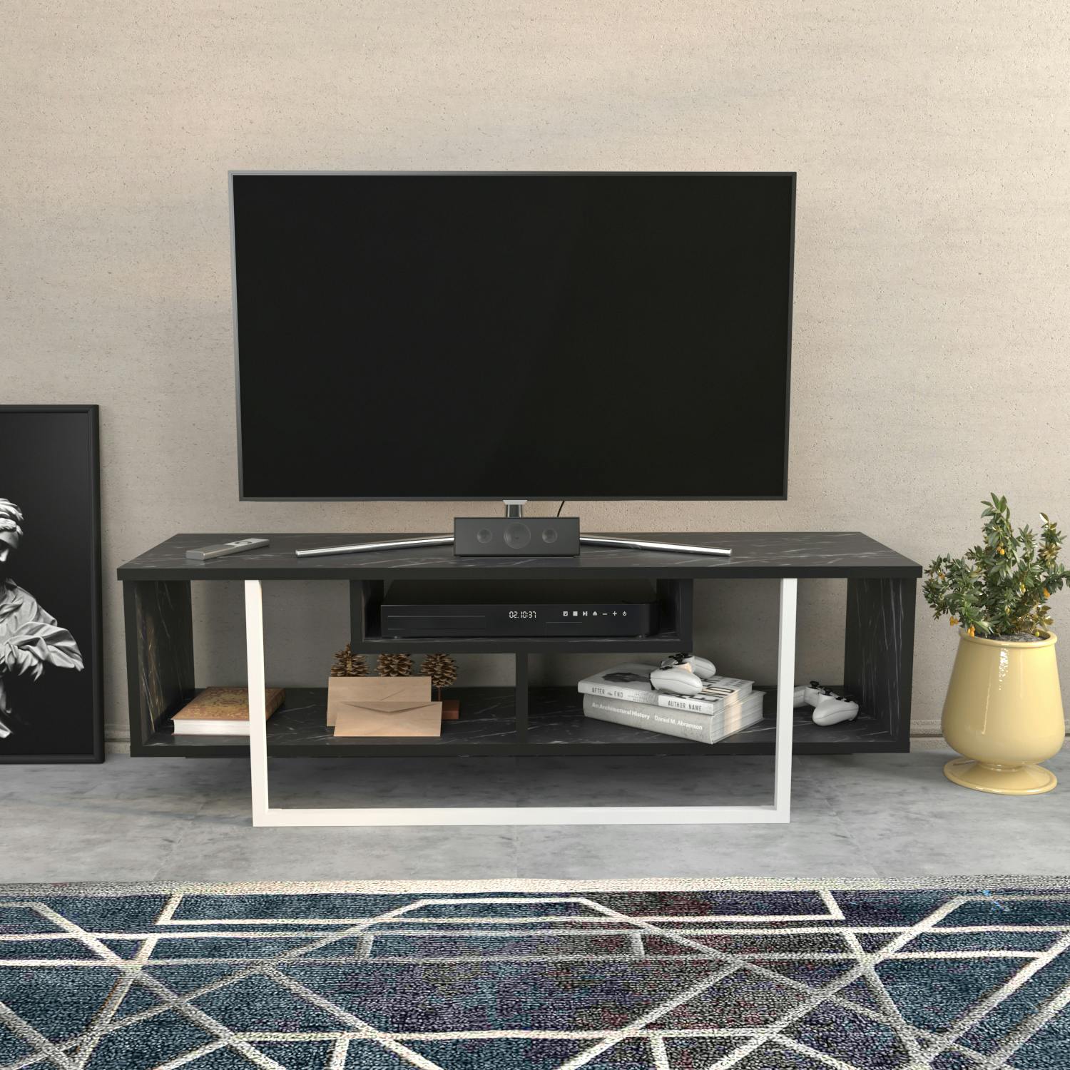 Rackhams White Asal Modern Tv Stand Tv Unit Tv Cabinet For Tv's Up To 55" - Bendire
