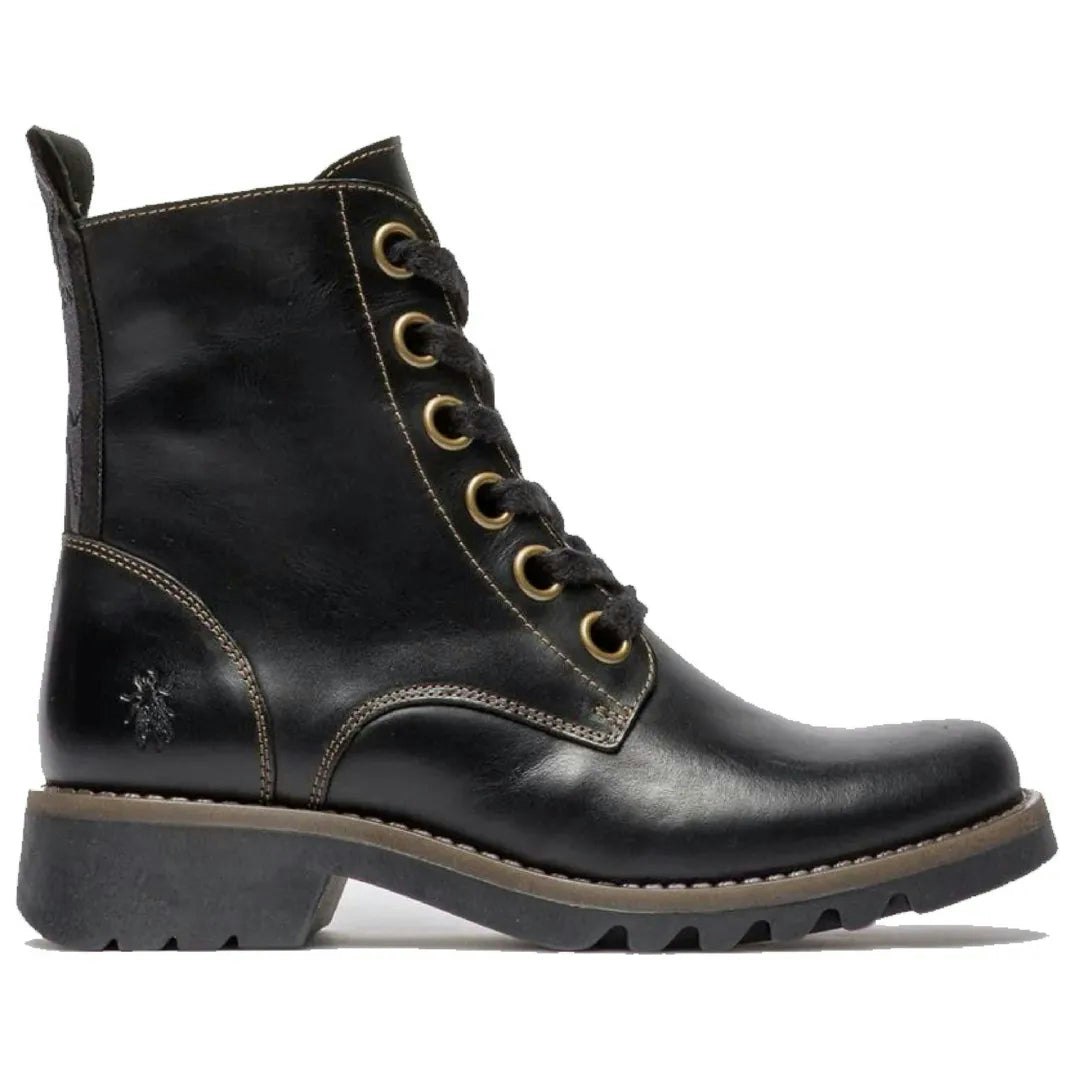 Fly London Women's Black Ragi539fly - Lace Up Rug Leather Ankle Boots - Uk 5