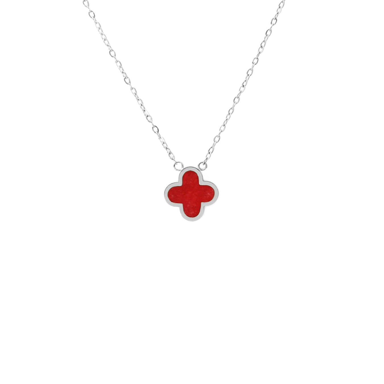 Say It With Red/Silver Cherry Crystal Clover Necklace