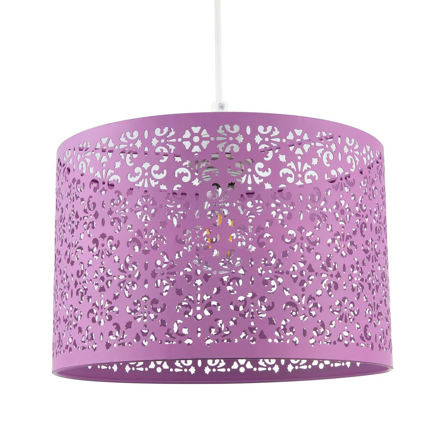 Happy Homewares Lavender/Lilac Moroccan Metal Pendant Lamp Shade With Floral Decor