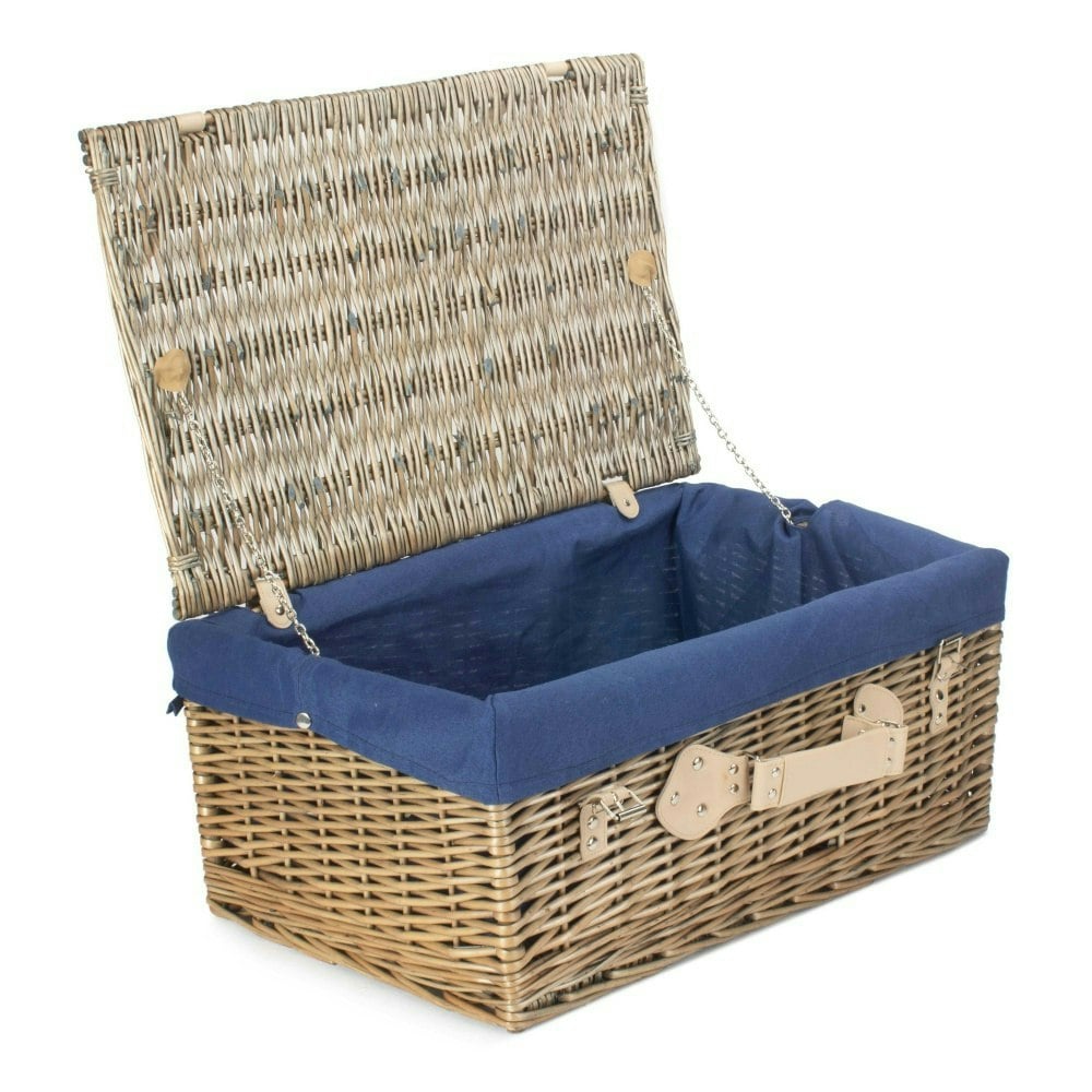 Red Hamper Red/Blue Hamper 51Cm Antique Wash Wicker Picnic Basket With Cotton Lining