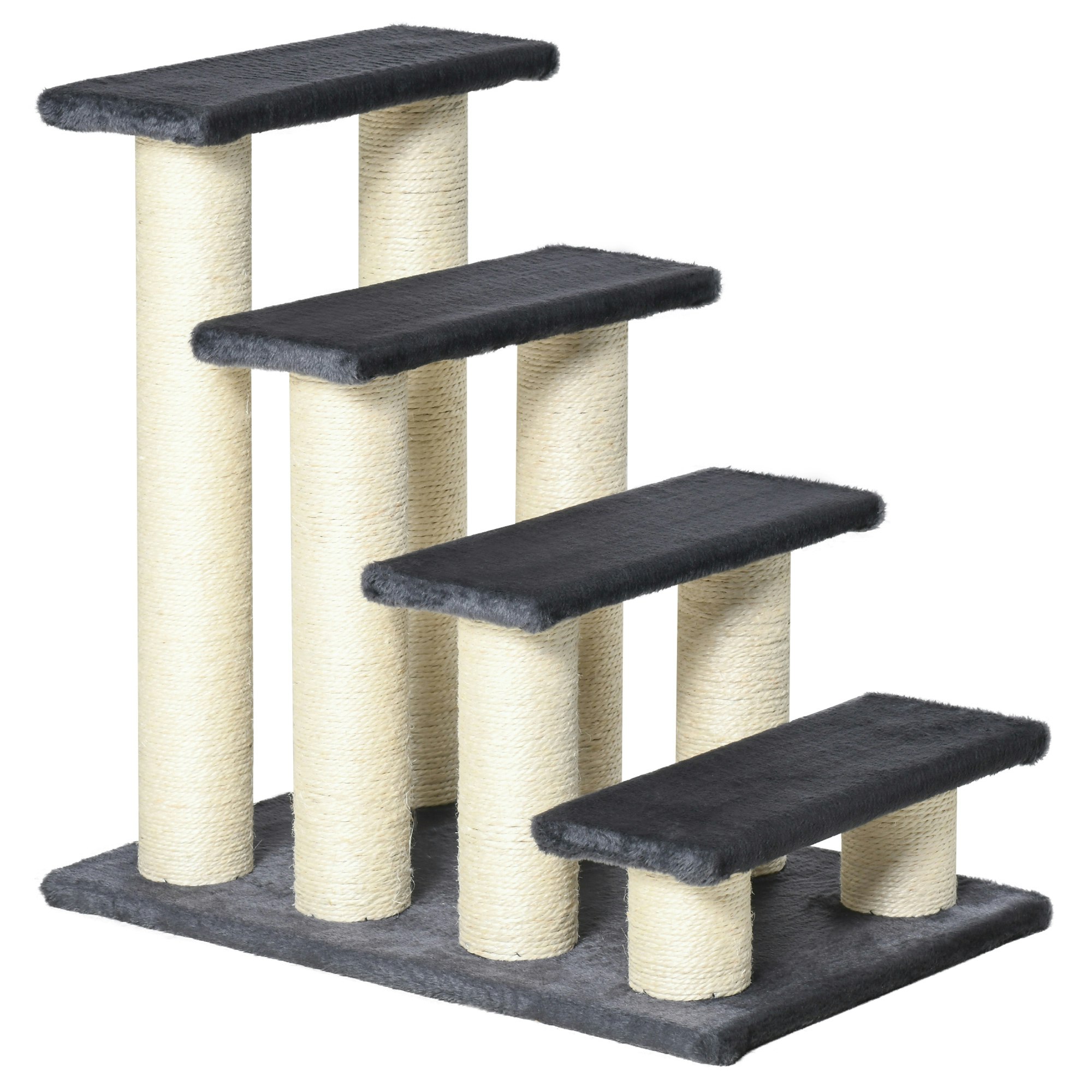 Pawhut Grey Dog Steps For Bed Step Pet Stairs Ladder For Dog Cat Scratch Post - Particle Board, Plush - 1 Size 4