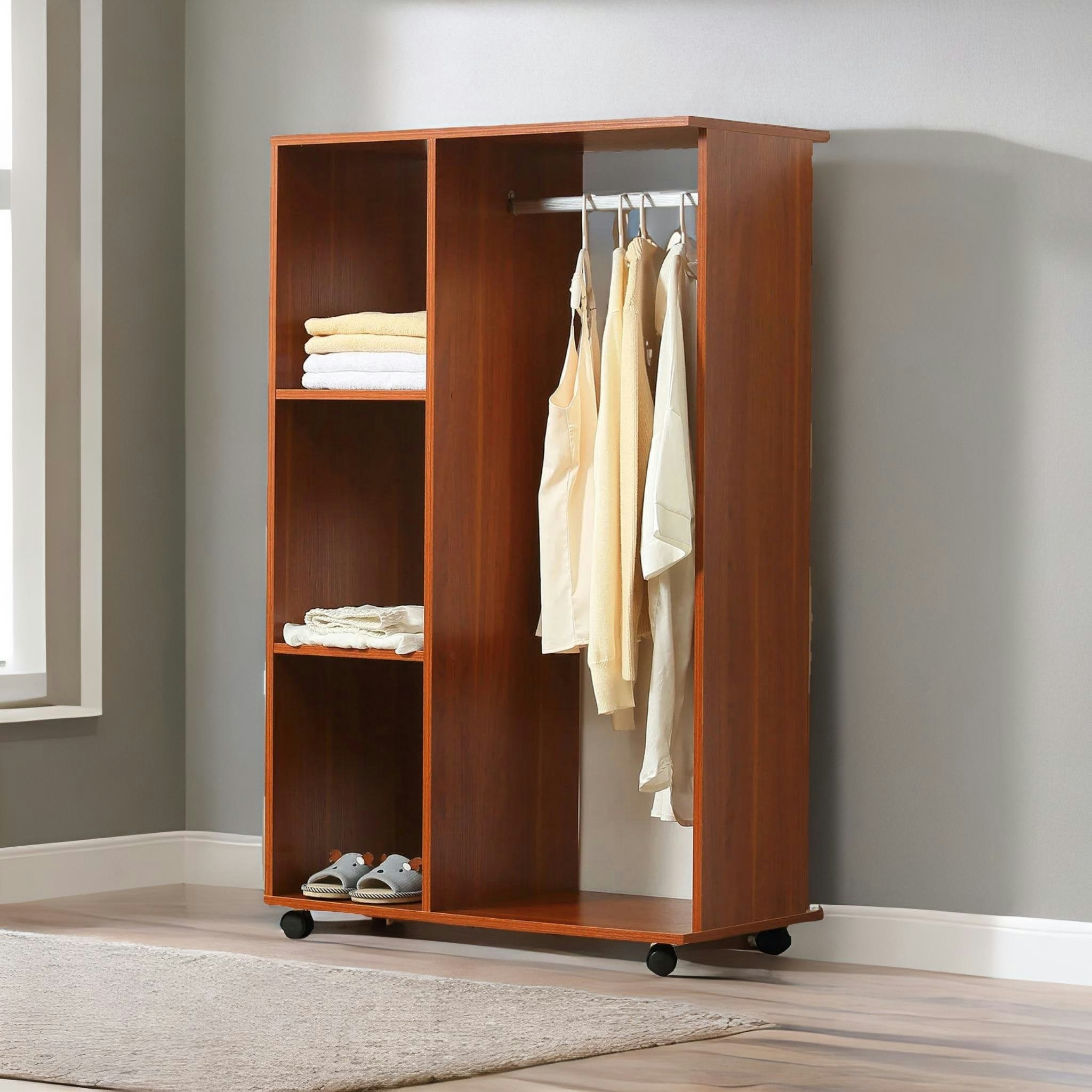 Rafaelo Mobilia Brown Small Open Wardrobe With Wheels Walnut
