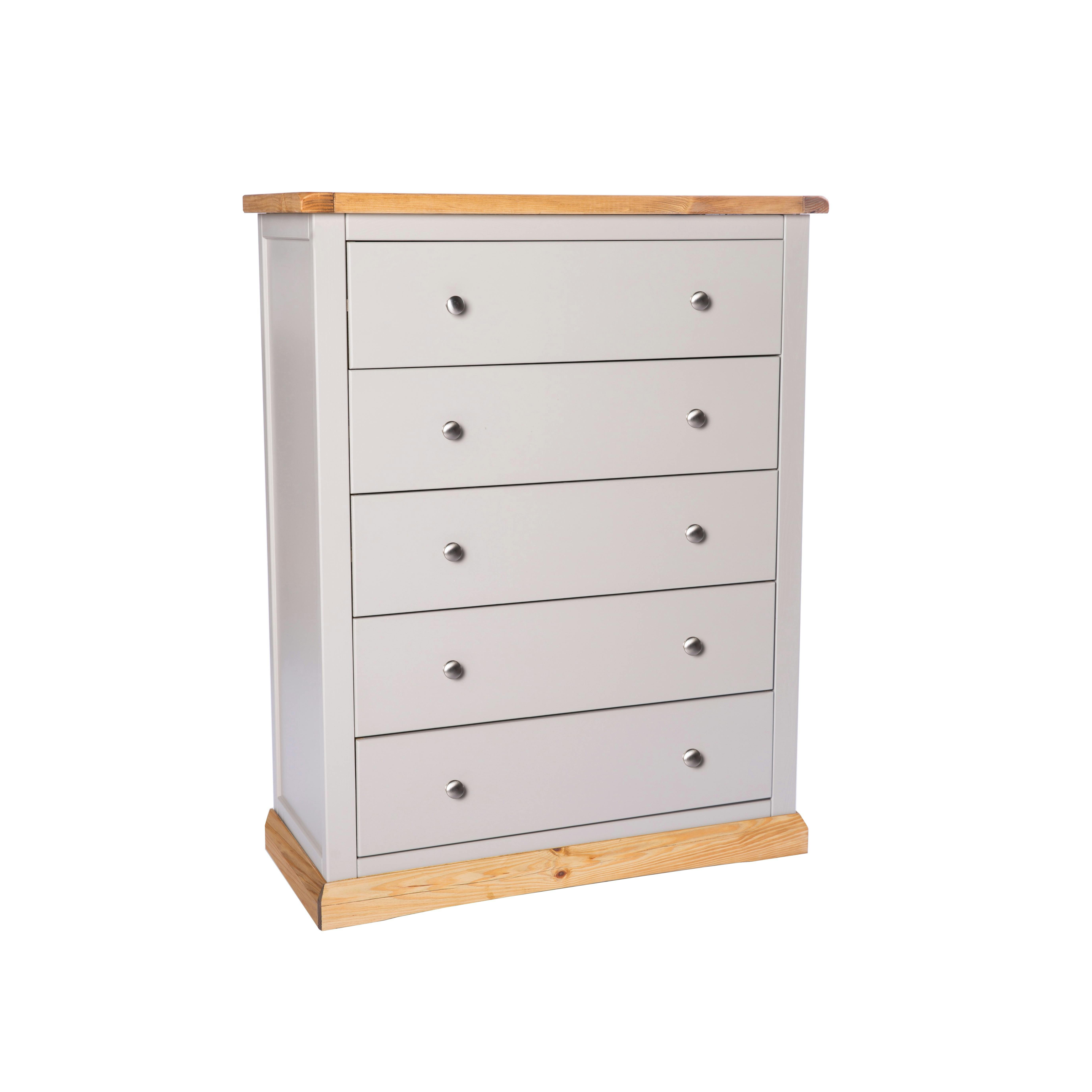Rackhams Light/Grey Bomporto 5 Drawer Chest Of Drawers Chrome Knob
