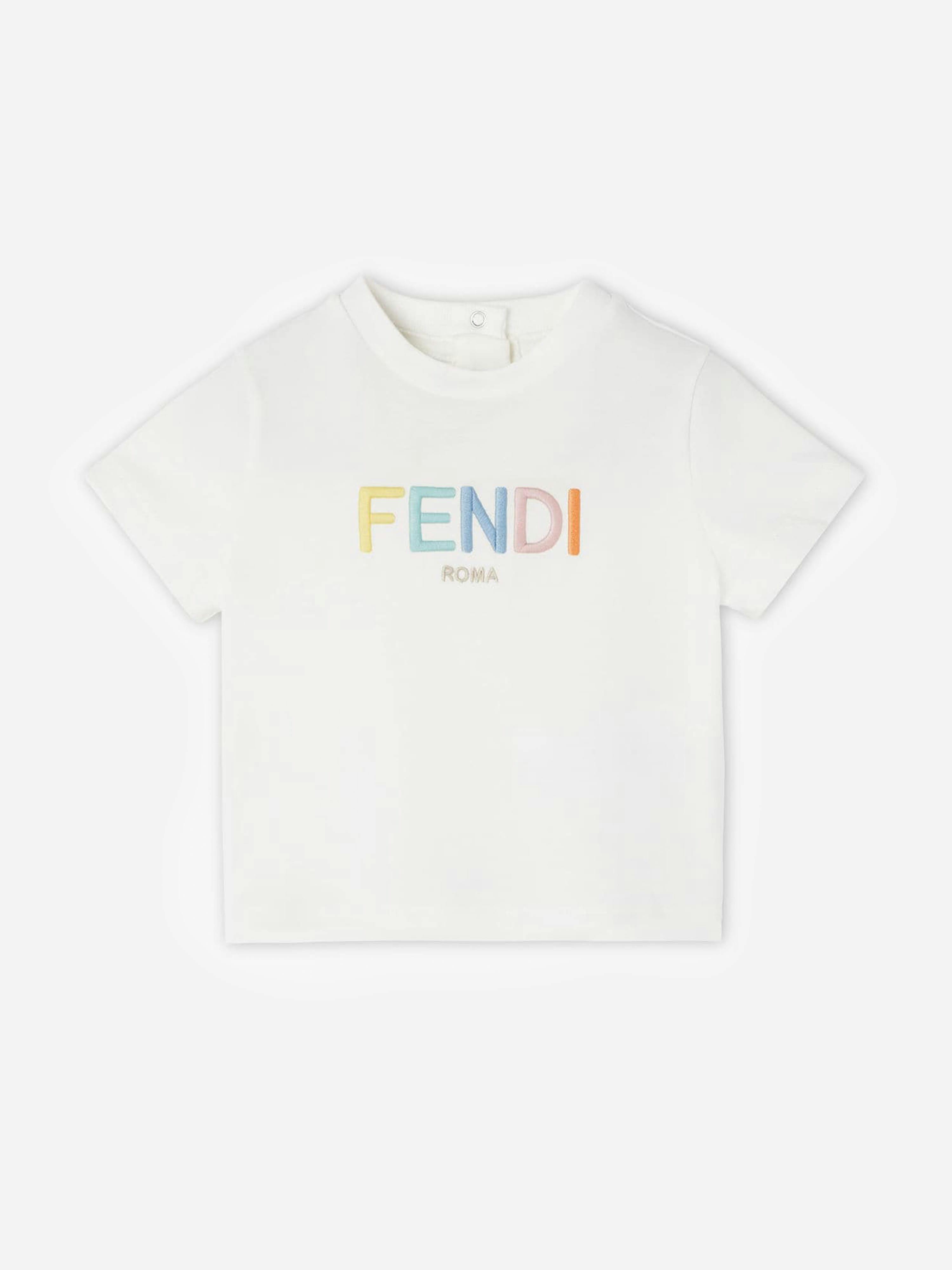 Fendi Kids Unisex Kids White Baby Logo T-Shirt In - 24 Months