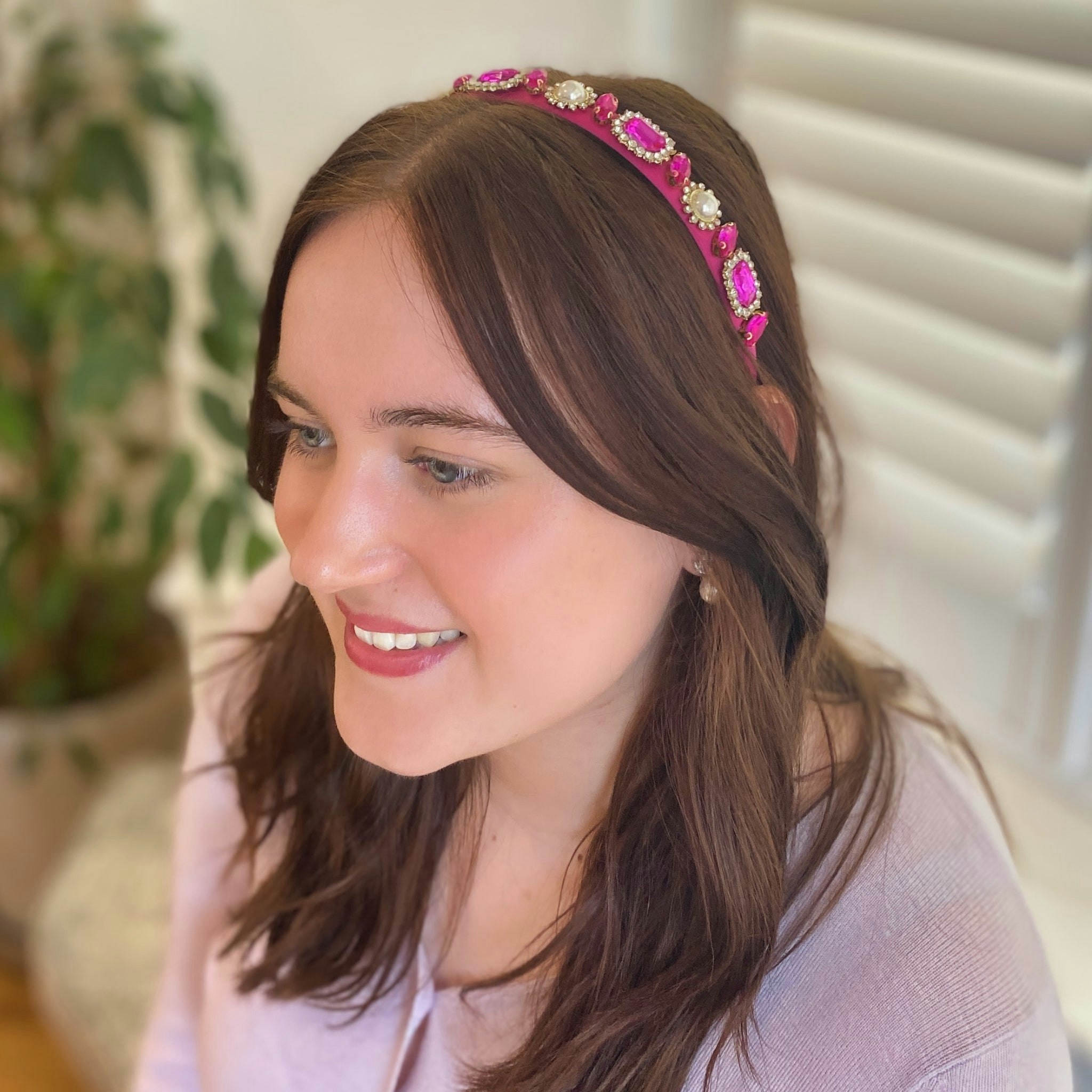 Queenmee Accessories Pink Hot Headband With Pearls And Gems