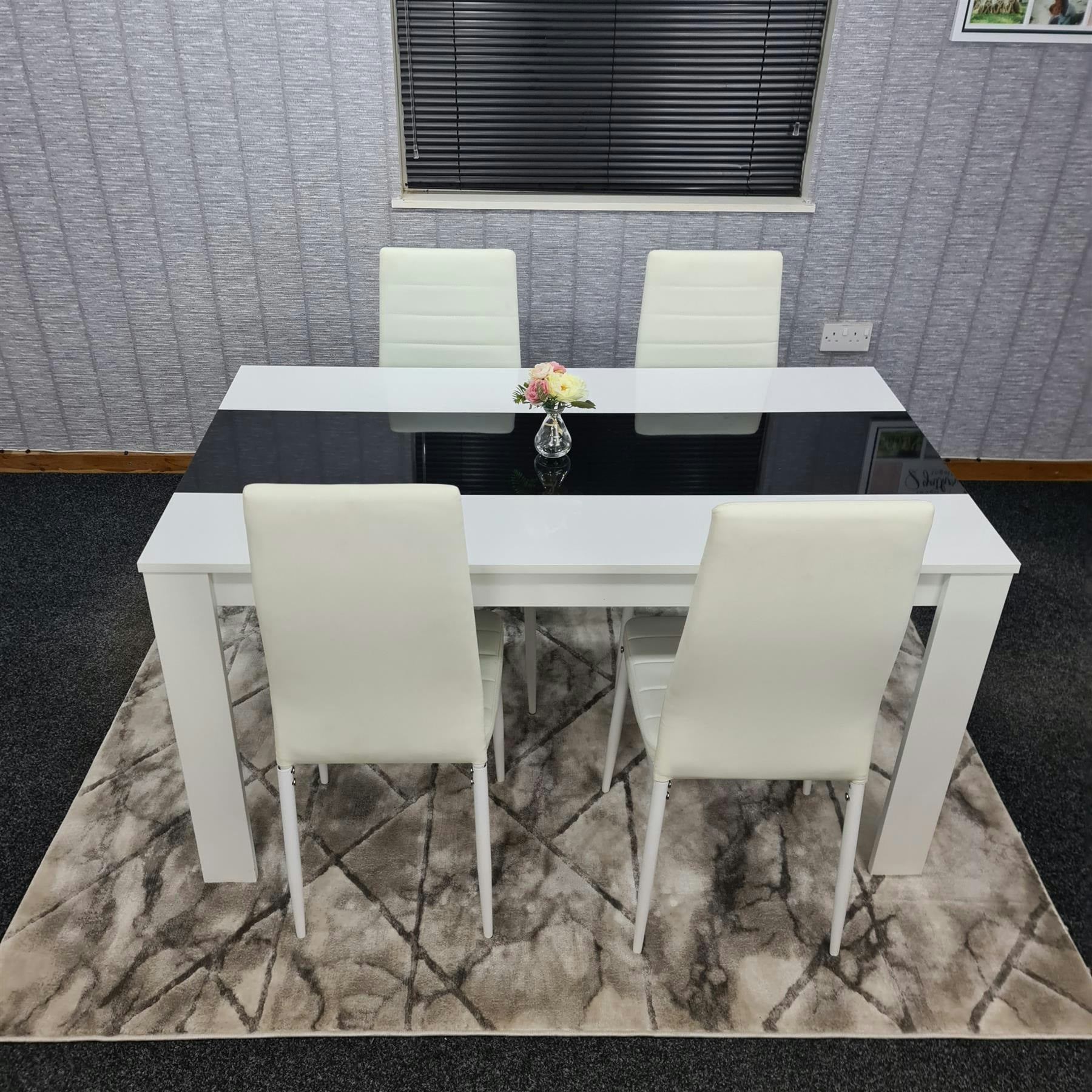 Kosy Koala Unisex Brown Modern White & Black Dining Table Set W/ 4 White Chairs Dining Room Furniture In - Image 4