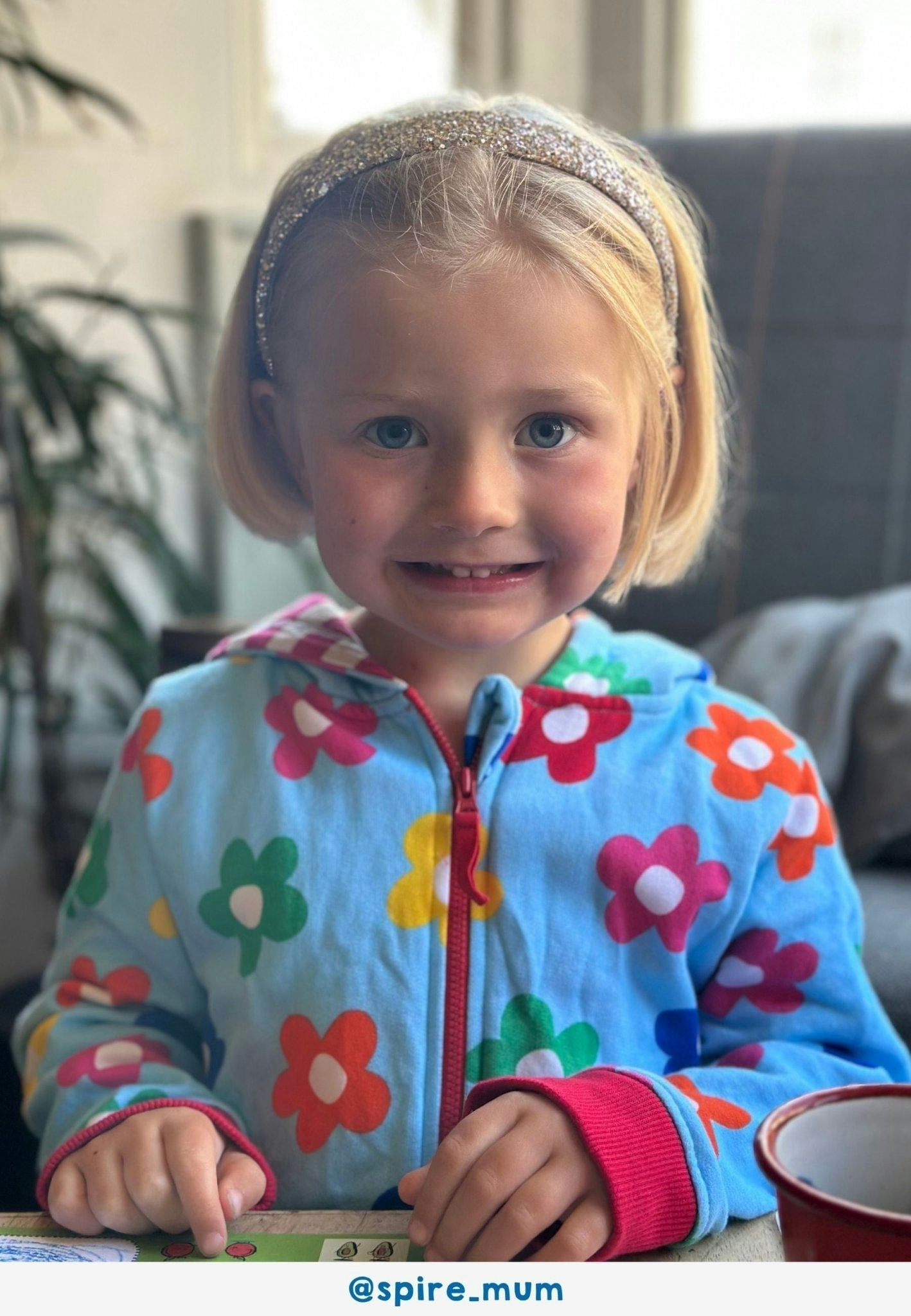 Toby Tiger Blue/Red Organic Rainbow Bloom Print Hoodie - 6-7Y / 122Cm