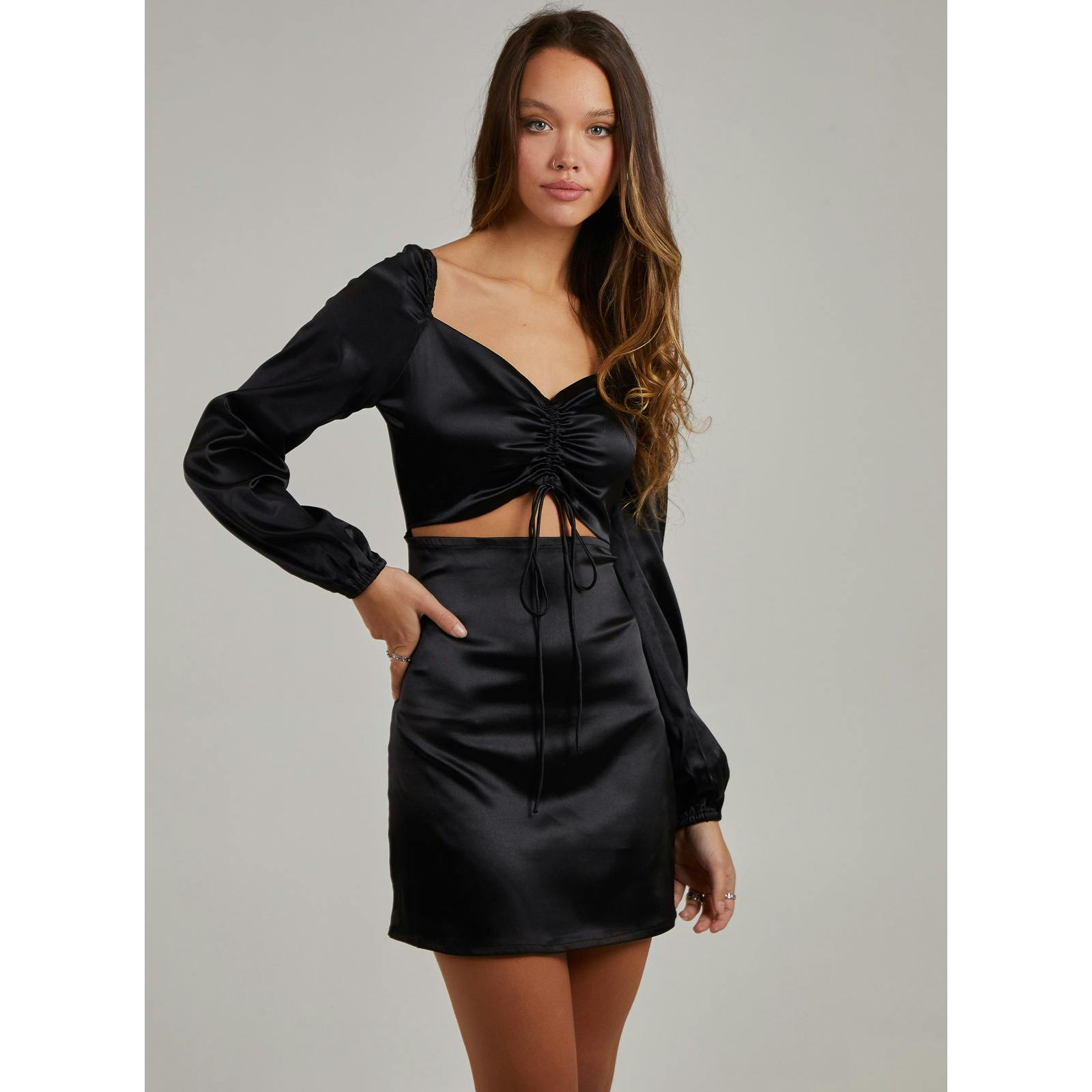 Pink Vanilla Pink/Black Vanilla Tie Front Bodycon Dress - Uk 6