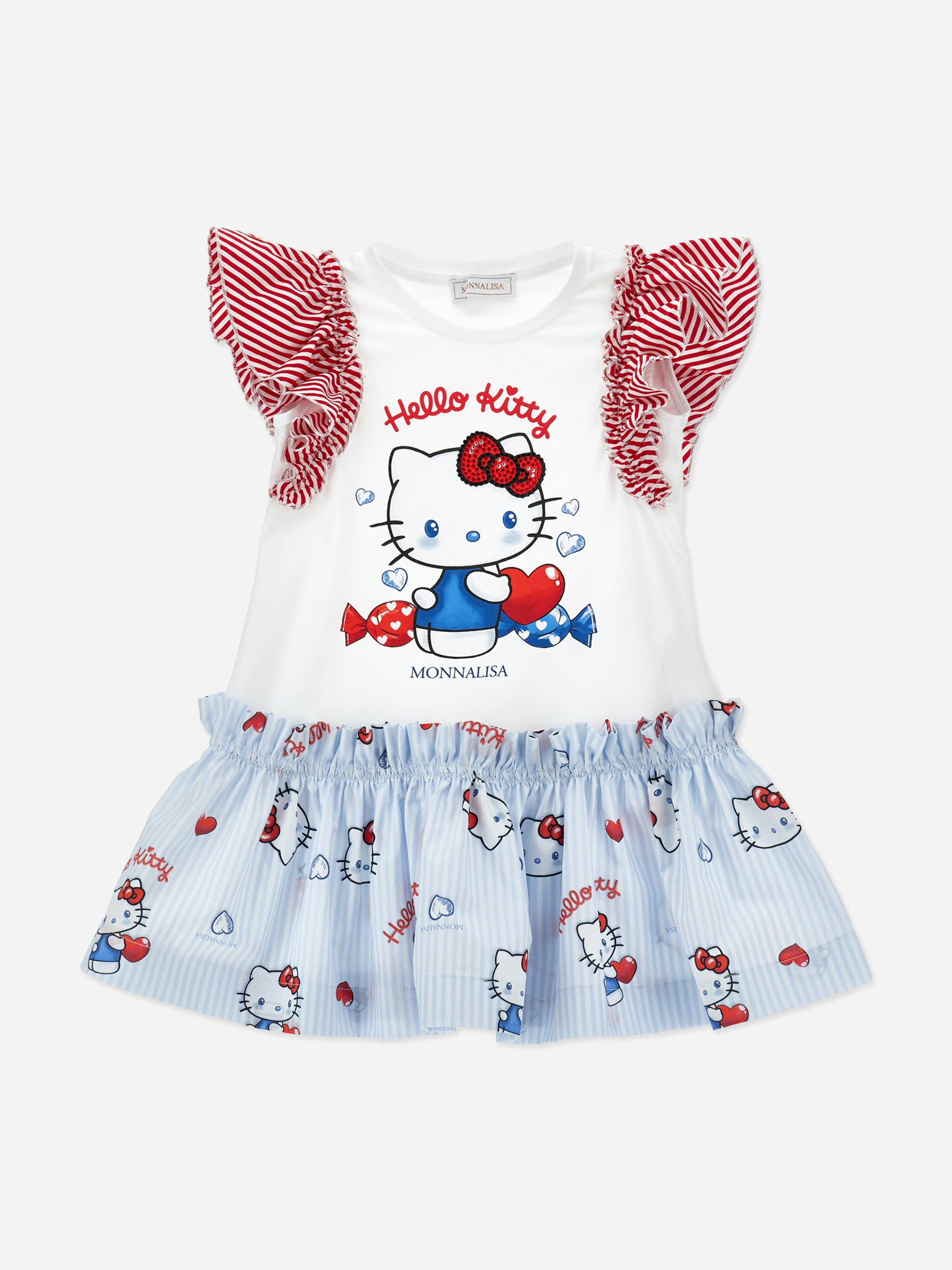 Monnalisa Girls White Hello Kitty Jersey Dress In - 10 Yrs
