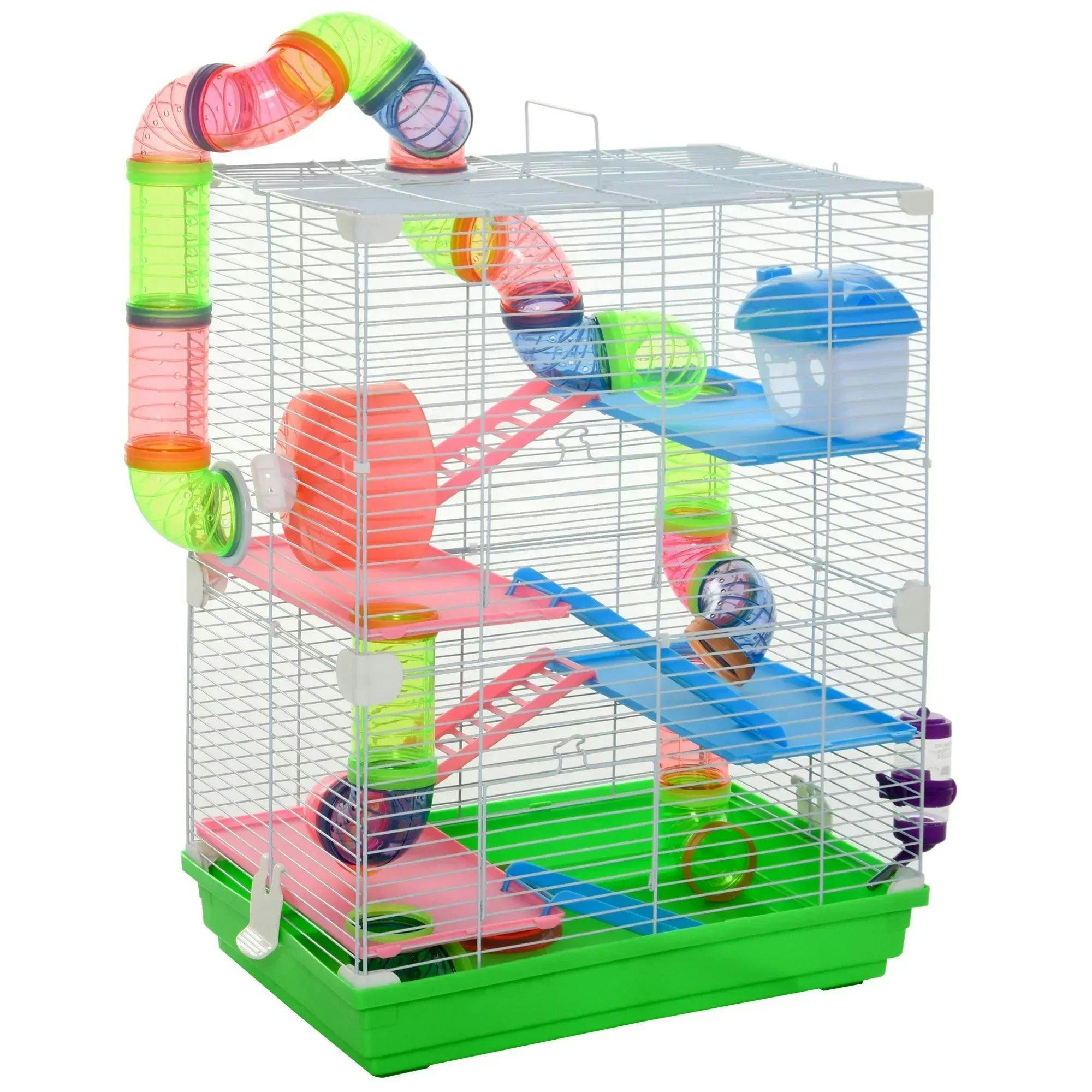 Tier Hamster Cage 5 Small Animal Habitat Tunnel Wheel Bottle Carrier House - Image 4