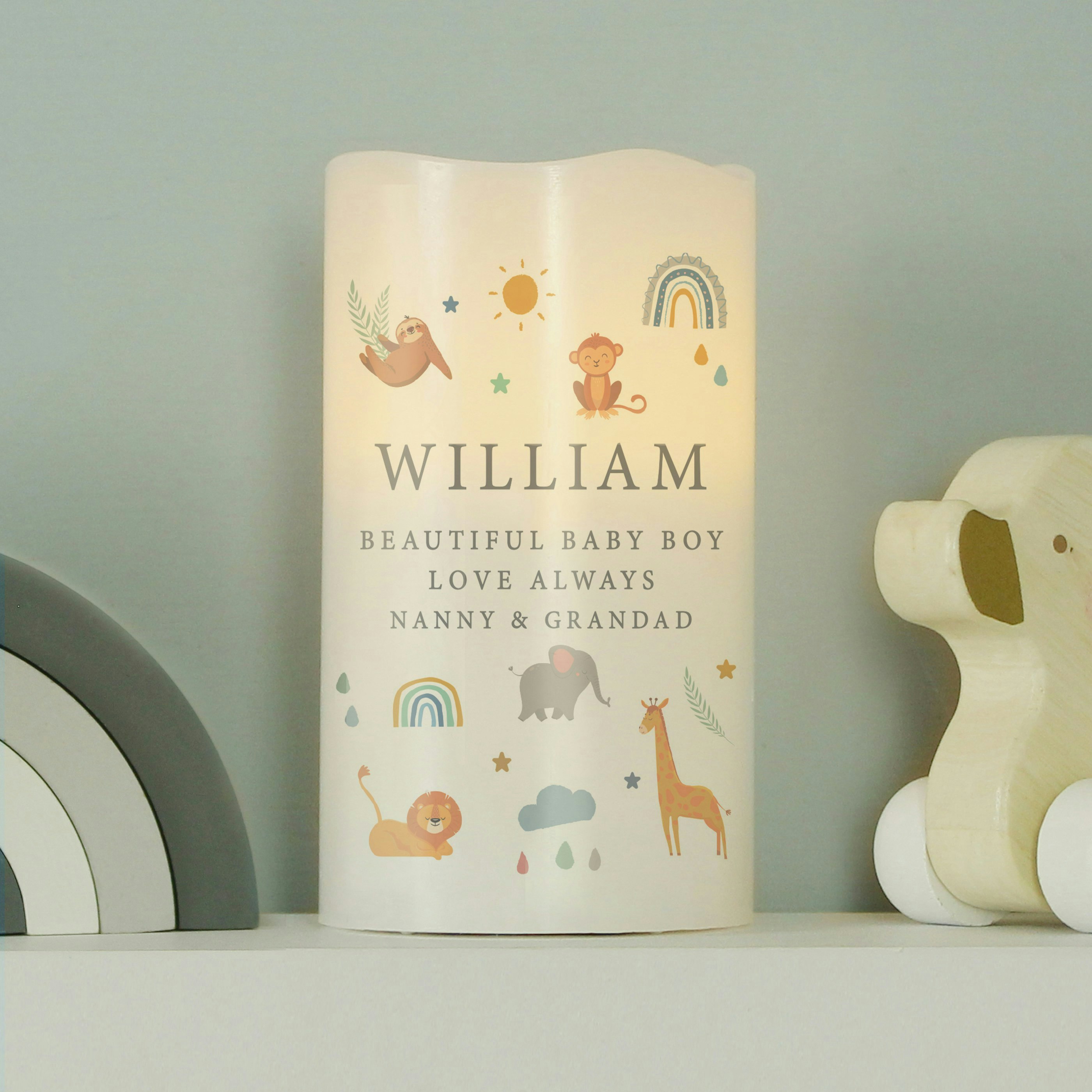 Personalised Memento Company Light Personalised Safari Animals Led Candle