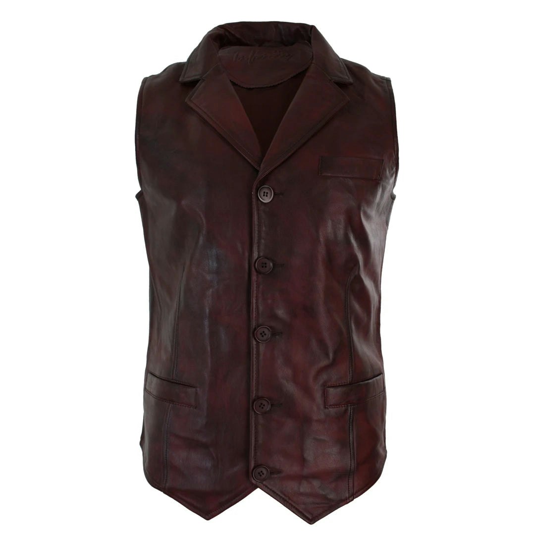 Infinity Leather Men's Brown/Black/Burgundy Leather Company Leather Tan Gilet Waistcoat - 5XL