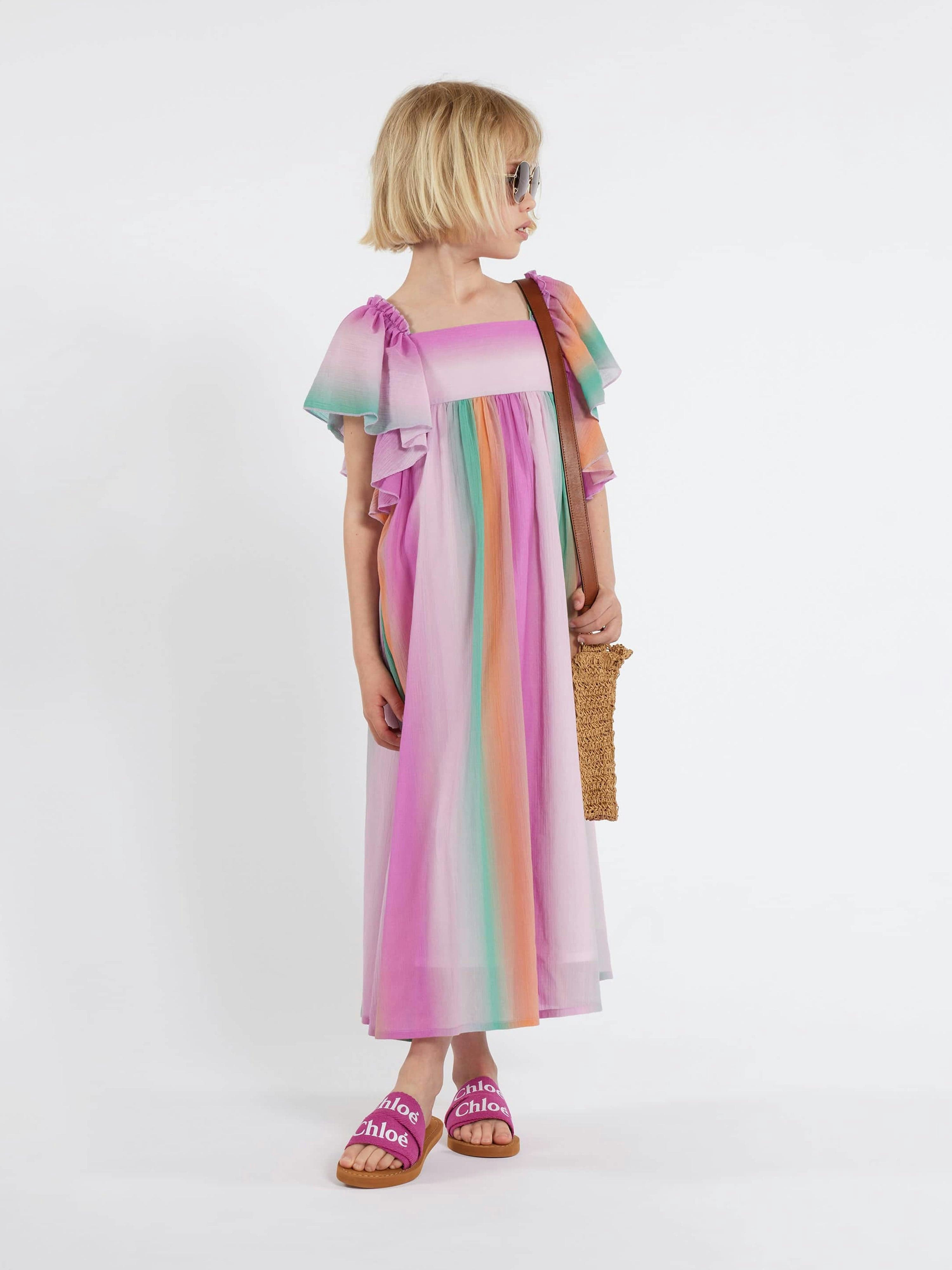 Chloé Girls Crepe Rainbow Dress In Multicolour - Multicoloured - 5 Yrs