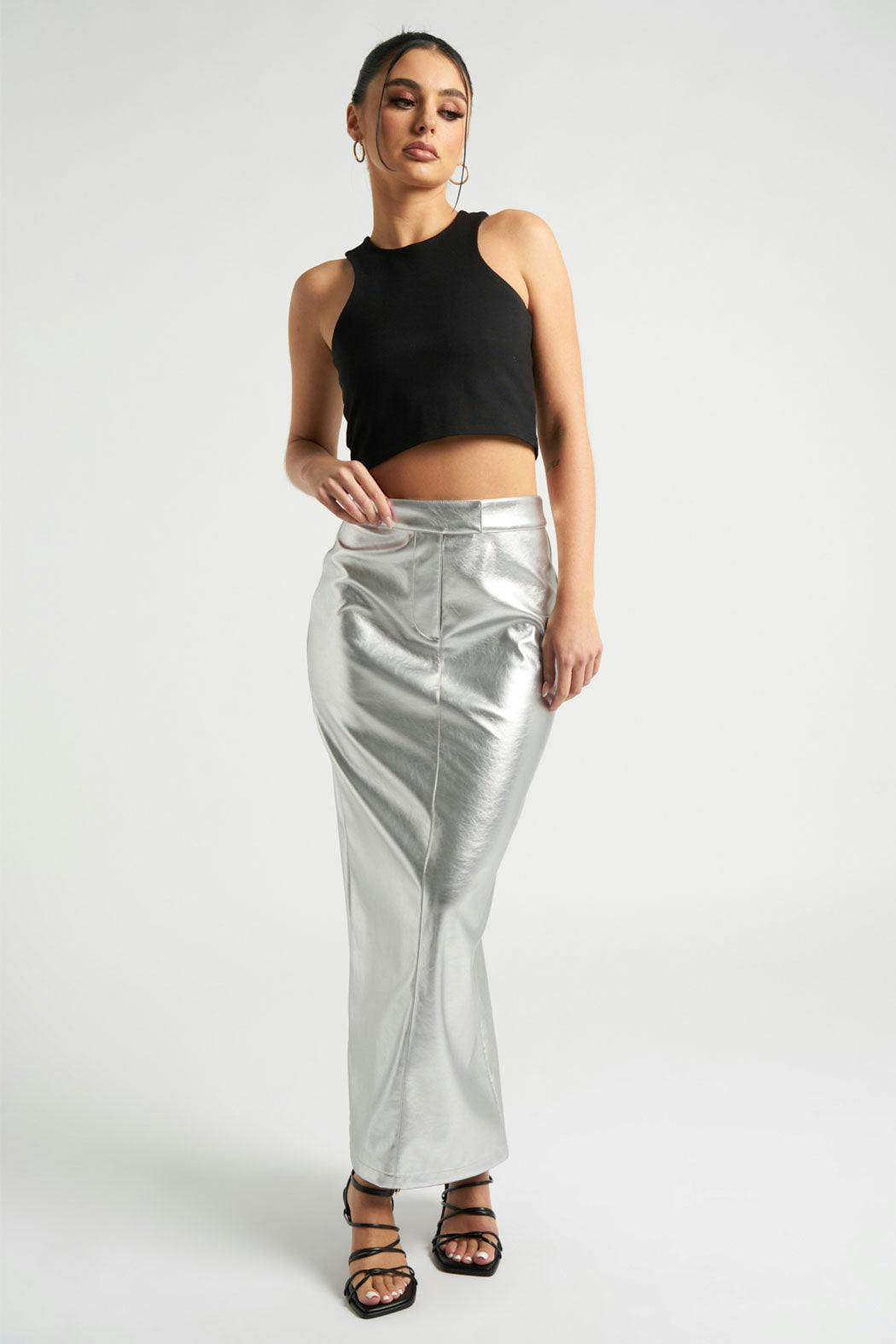 Urban Bliss Silver Maxi Pu Skirt - 14