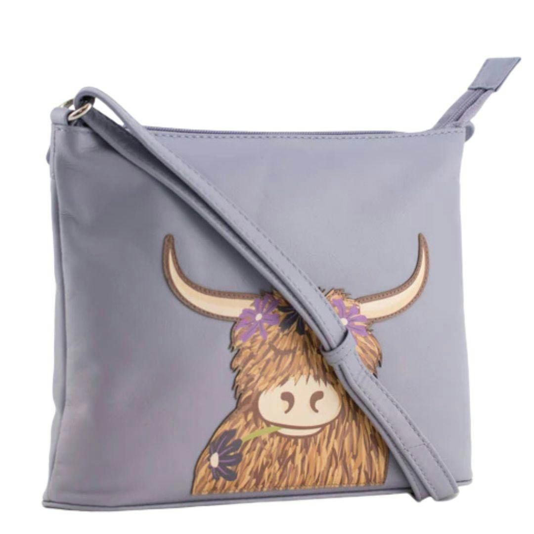 Mala Leather Purple Bella Highland Cow Midi Crossbody