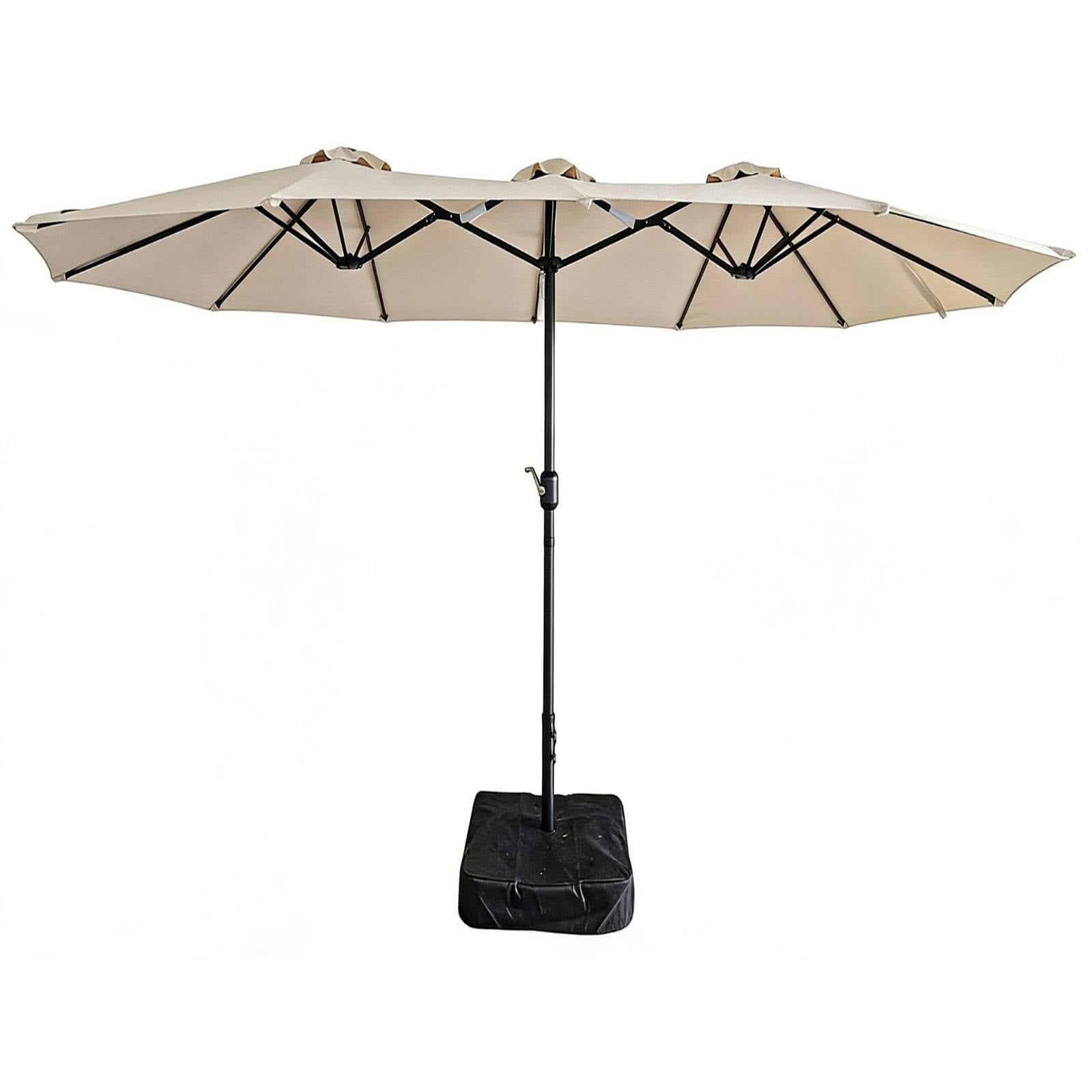 Rackhams Beige 4.6M Patio Parasol Large Double Sided Garden Umbrella Crank Handle Base