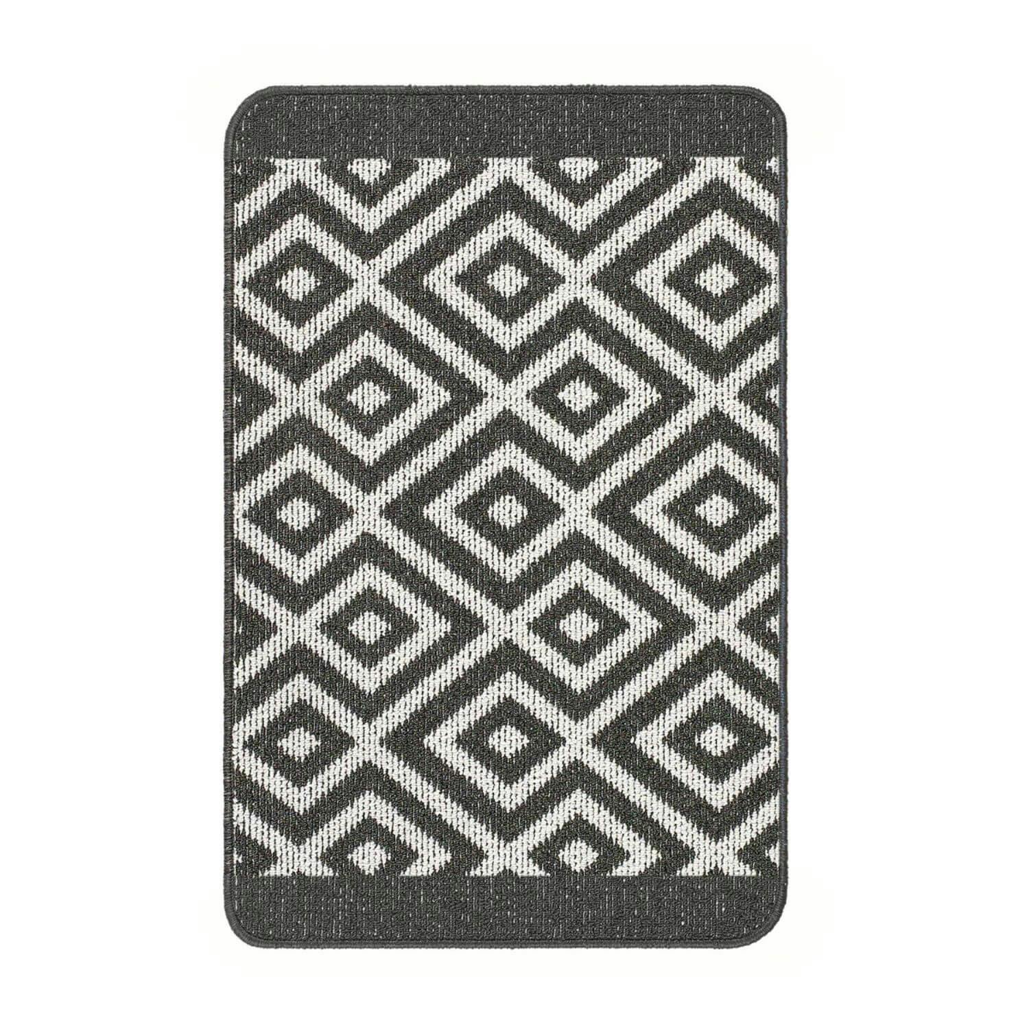 Rackhams Dark/Grey Diamond Washable Mat And Runner - 50X75 Cm
