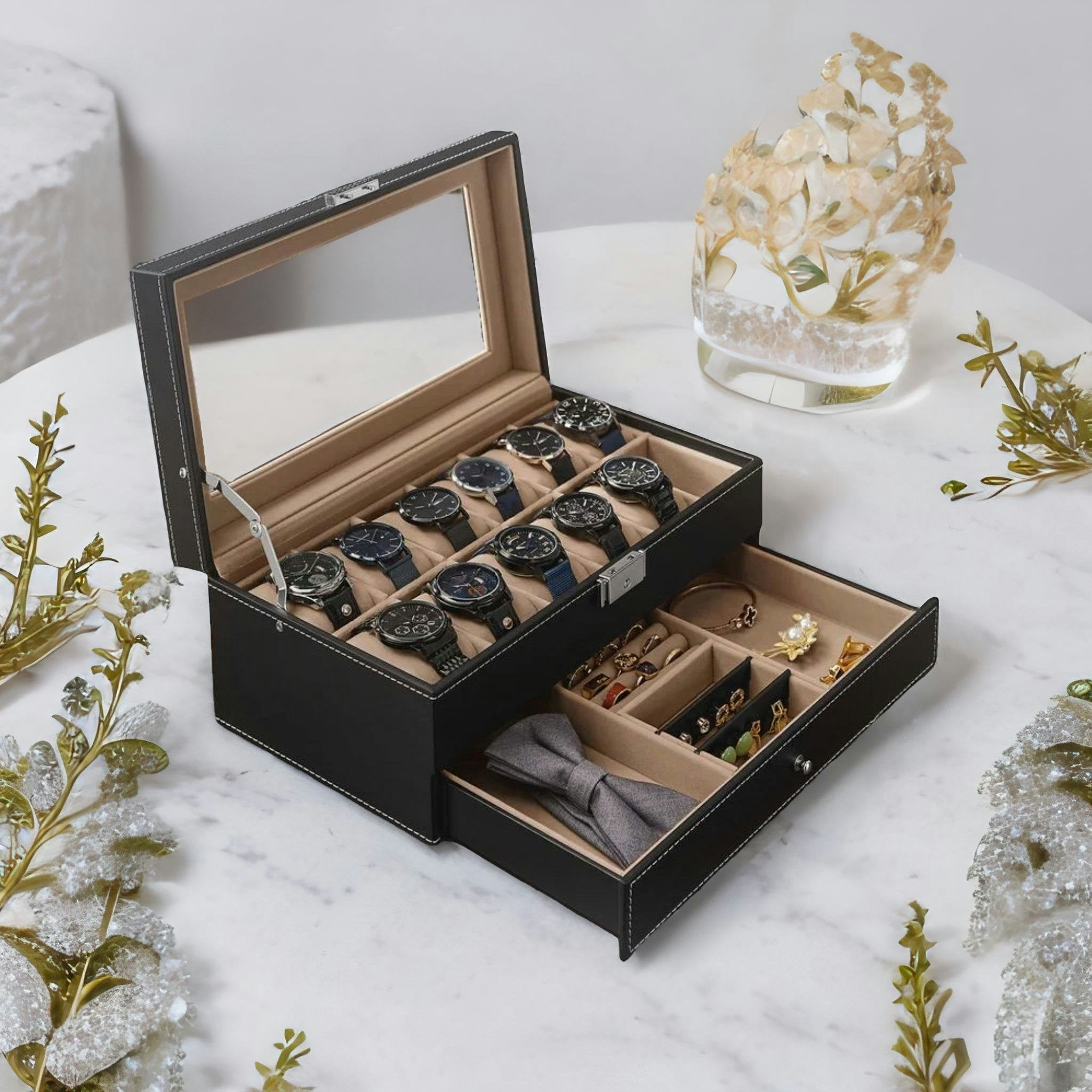 Rafaelo Mobilia Black Double Layer 12 Slot Watch Box
