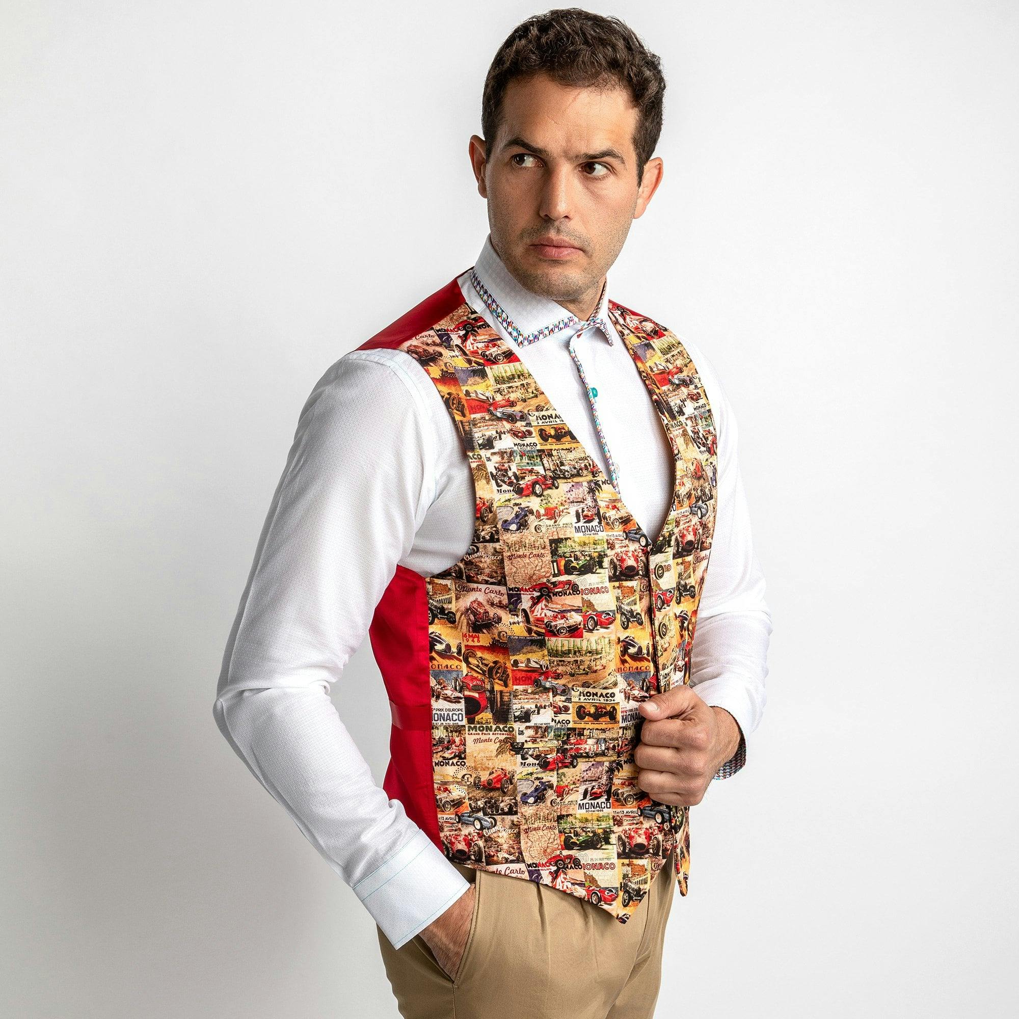 Claudio Lugli Red Racing Renaissance Vintage Printed Waistcoat - 52 Uk/ 62 Eu