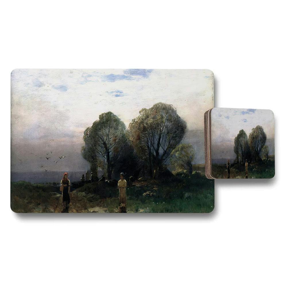 Benjamin Tate Design Landscape Placemat And Coaster Set With Tree Scene Artwork
