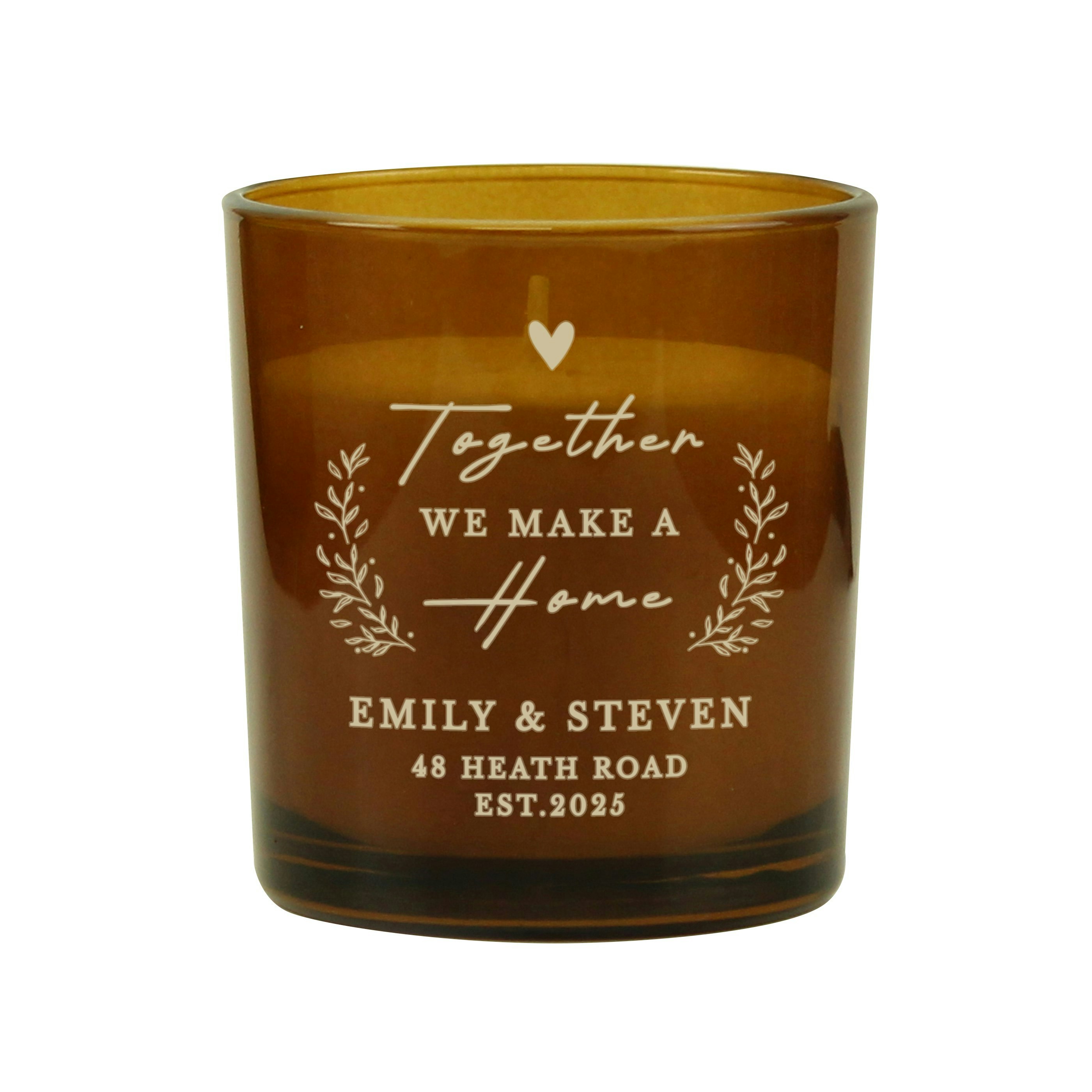 Rackhams Amber Personalised Home Glass Candle