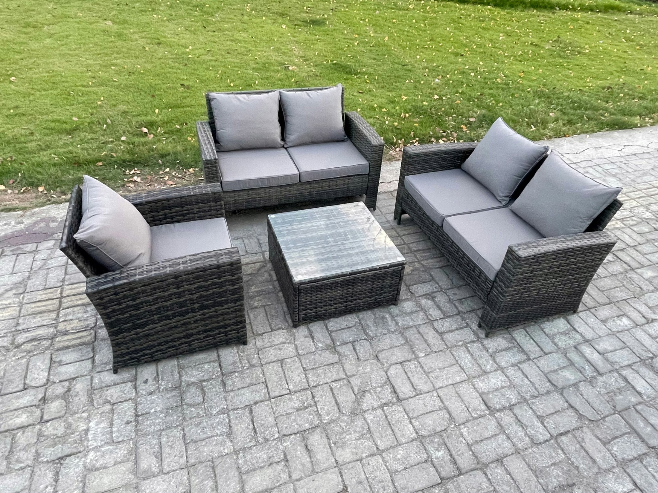 Rackhams Dark/Grey Outdoor Rattan Garden Furniture Set Conservatory Patio Sofa Coffee Table Set With Chair Mixed