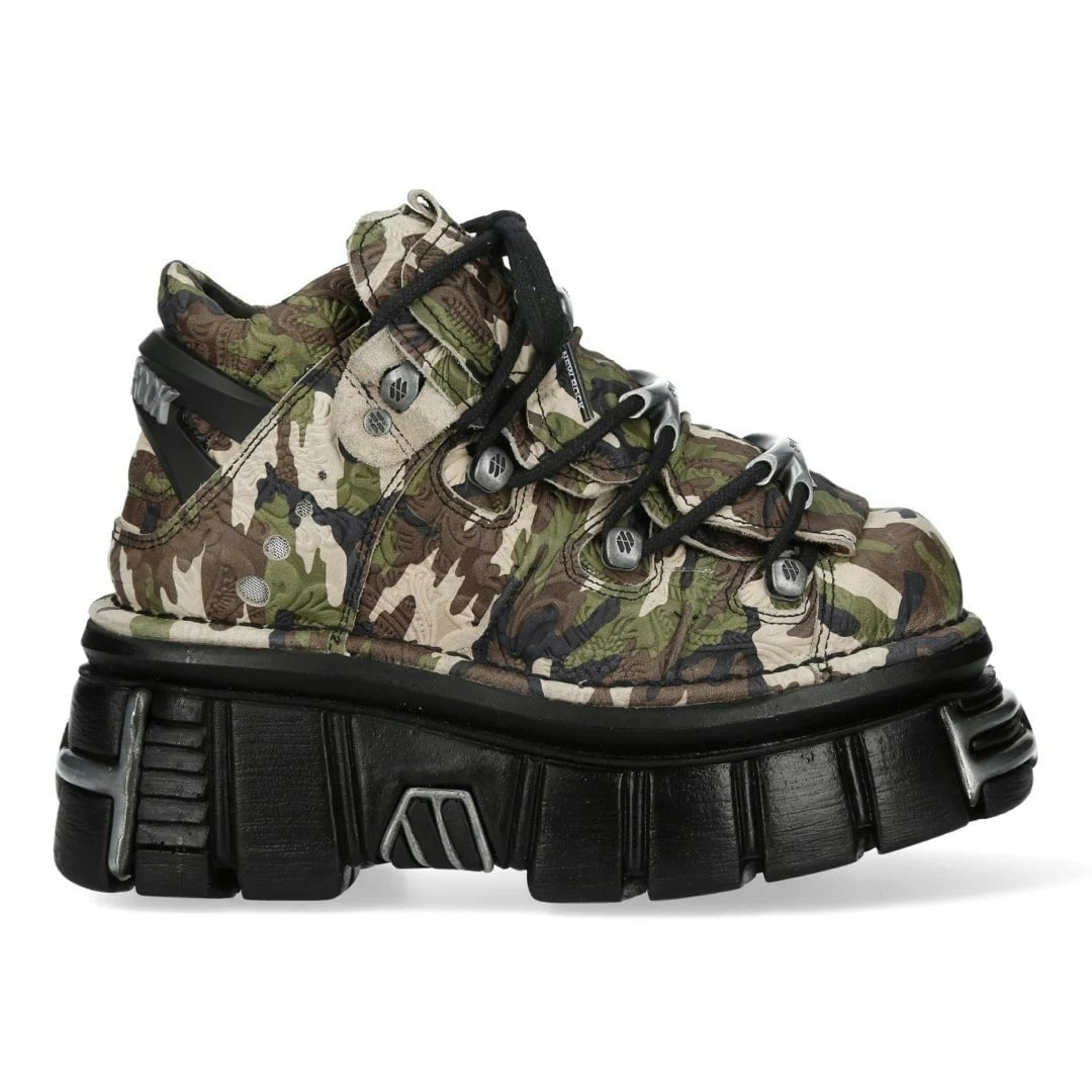 New Rock Beige/Brown/Black M-106-C169 Camouflage Leather Gothic Ankle Boots - Eu 36