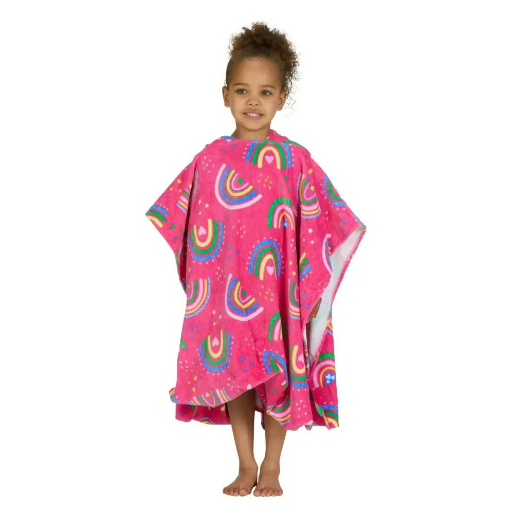 Zoggs Magenta/Pink Rainbow Kids Poncho Hooded Towel Robe - Age 3-5