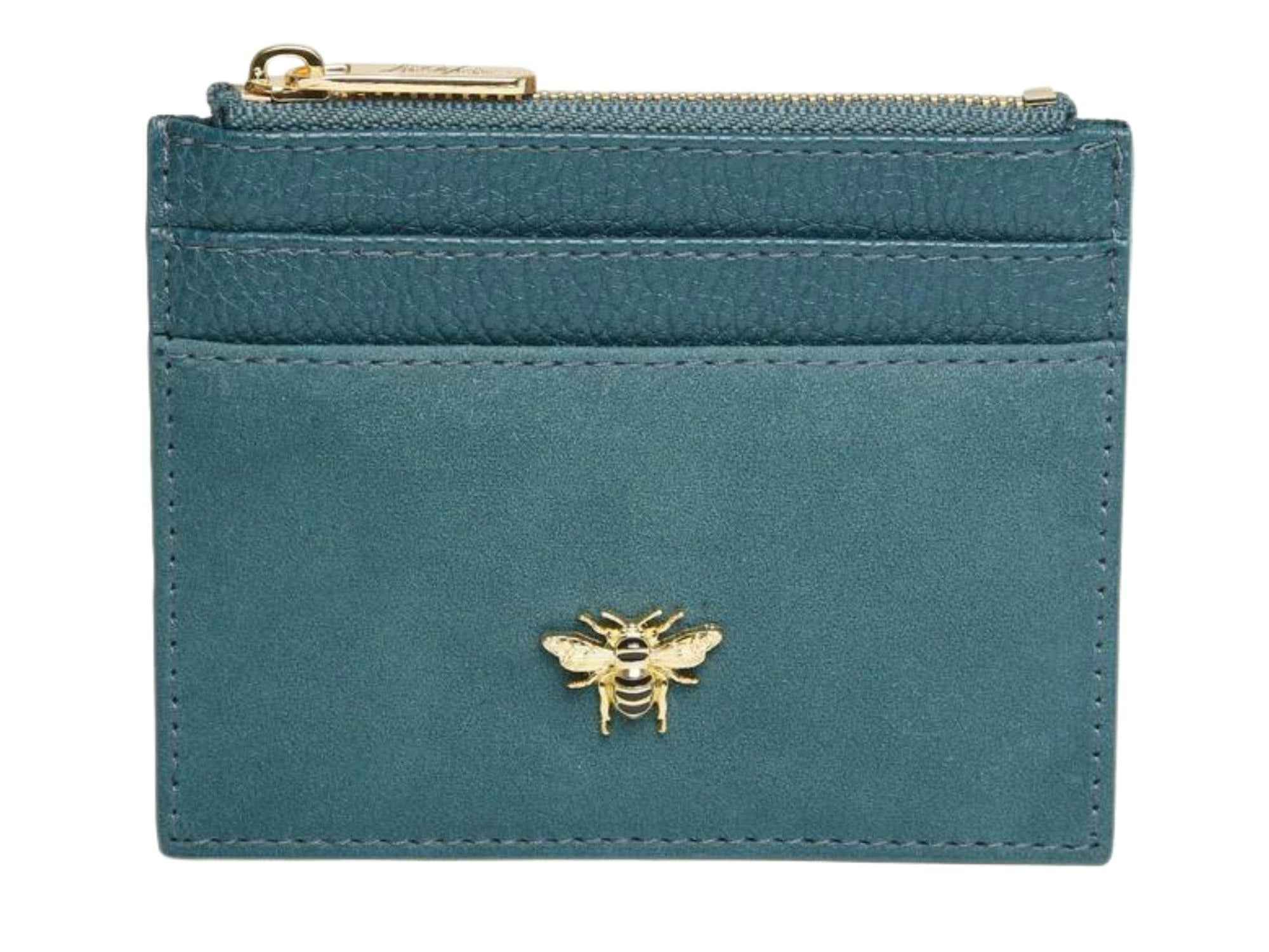 Alice Wheeler Gold/Bronze Bee Vegan Leather Coin & Card Purse - Teal