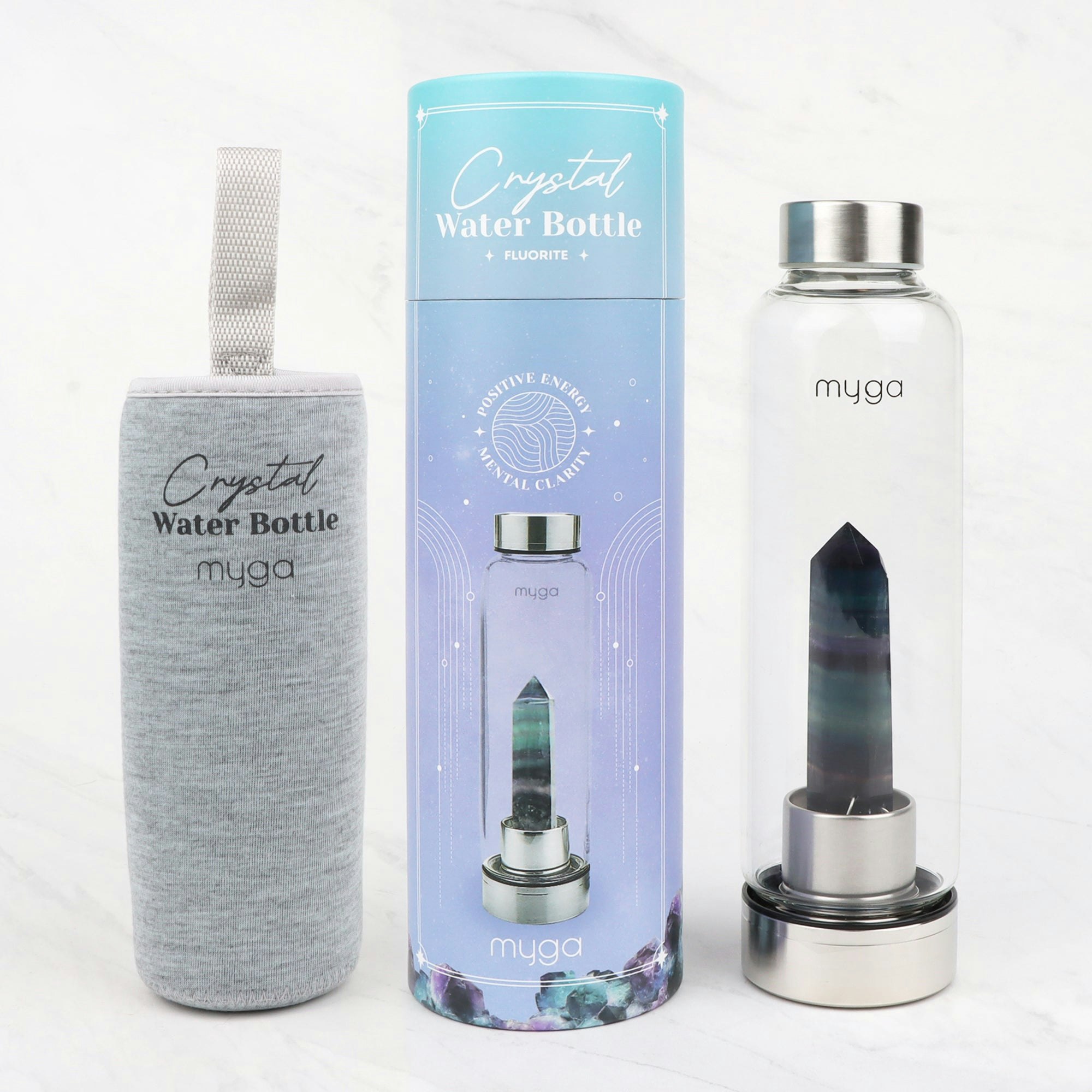 Myga Fluorite Crystal Glass Water Bottle