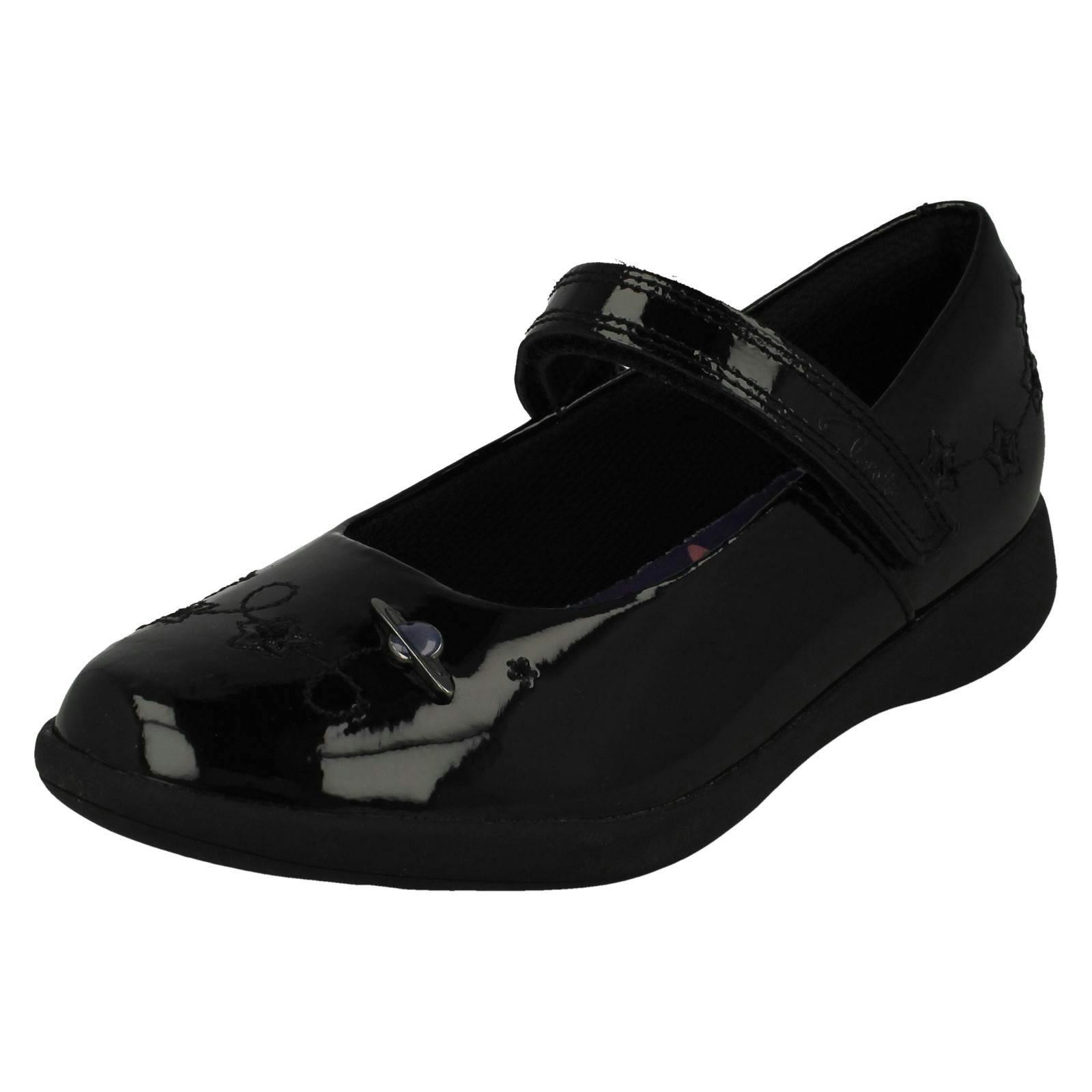 Clarks Girls Black Mary Jane School Shoes Etch Space K - Patent - Uk 13.5 Child - G