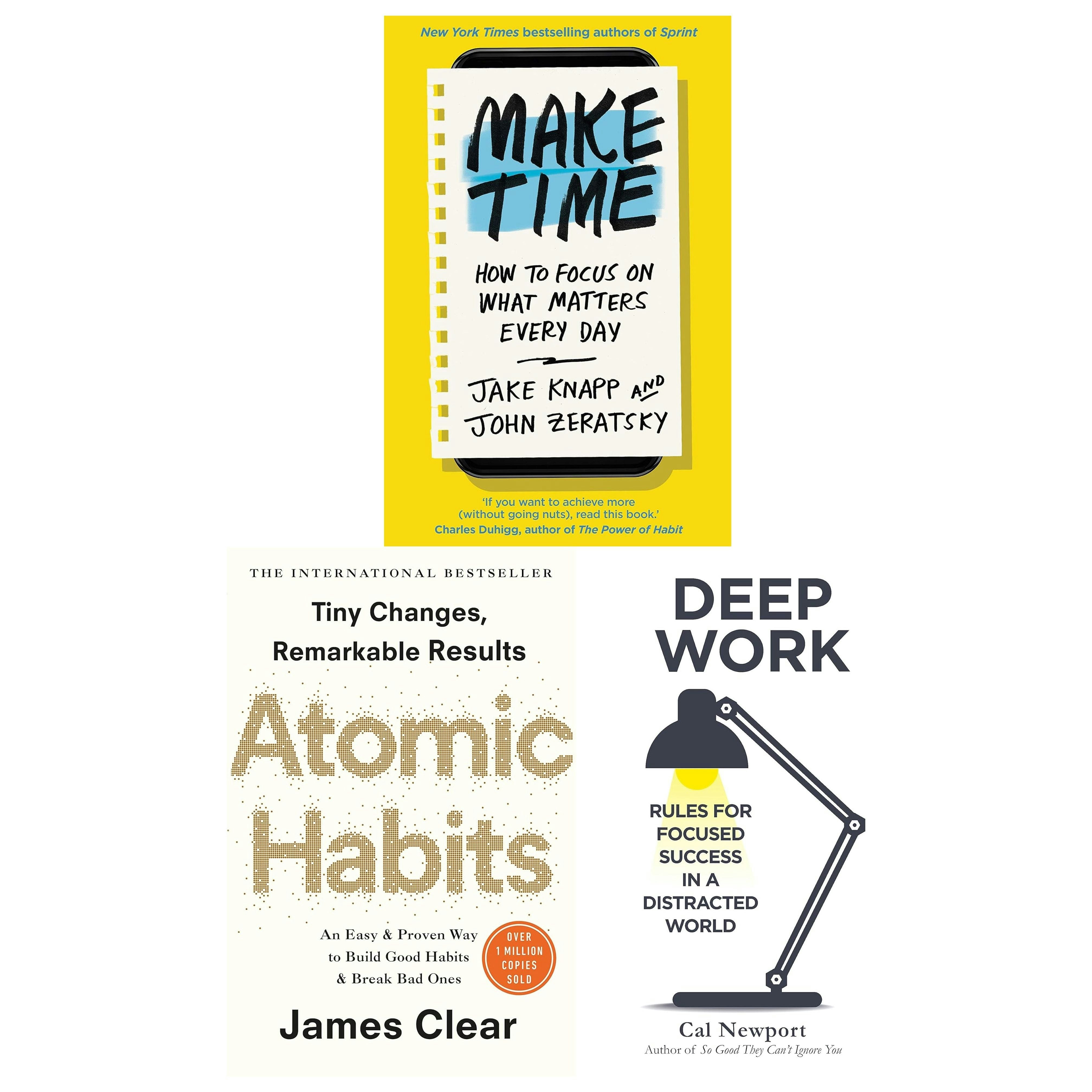 Various Publishers Make Time, Deep Work And Atomic Habit 3 Books Collection Set By Jake Knapp, John Zeratsky, Cal Newport, James Clear
