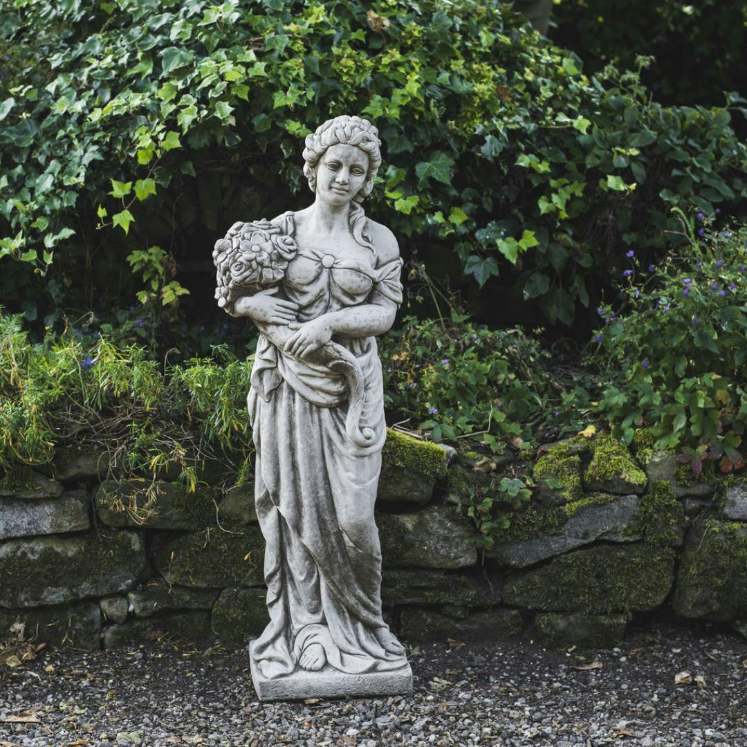 Osn Tall Stone Cast Lady With Flowers
